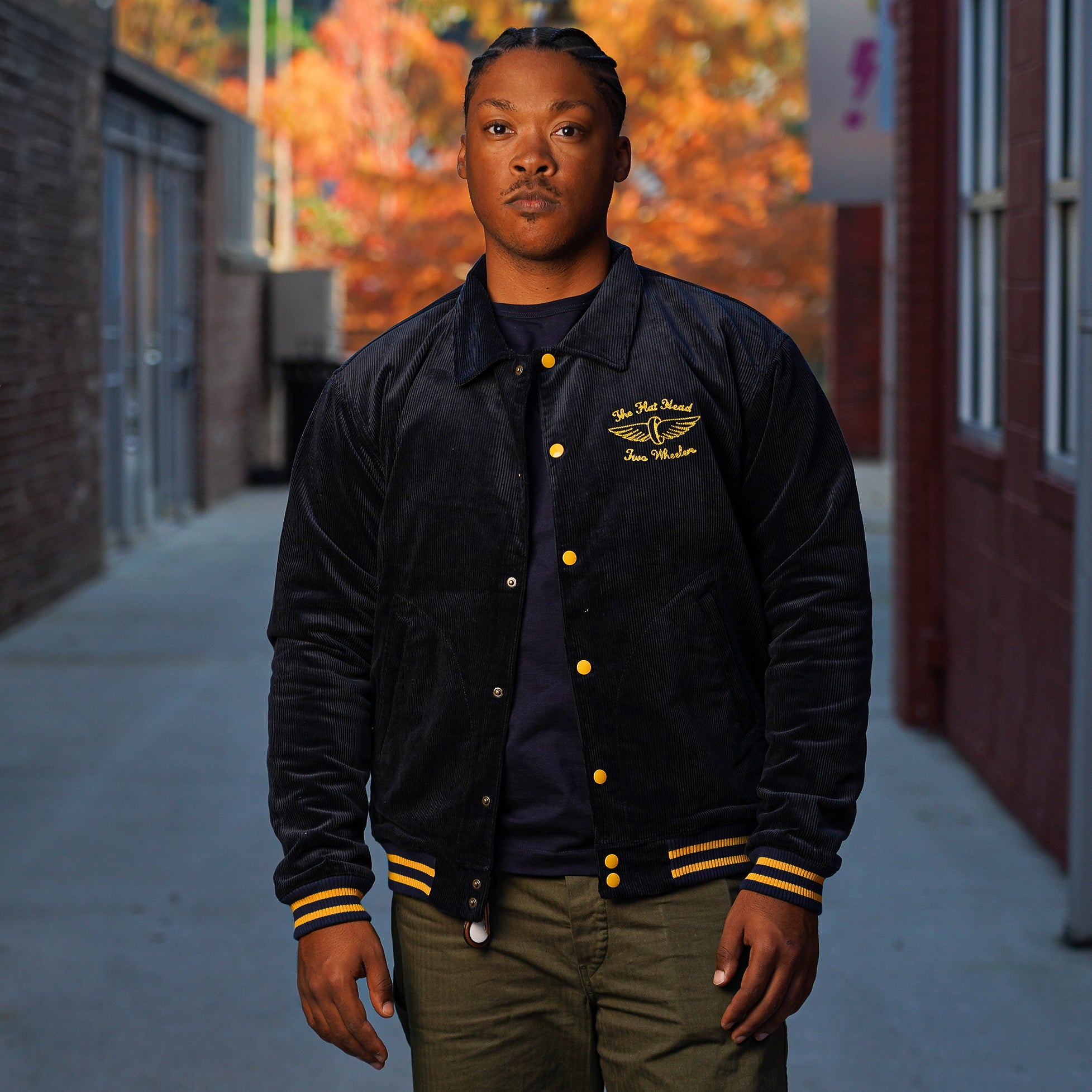 The Flat Head FN-OJ-V003 Corduroy Varsity Jacket - Navy