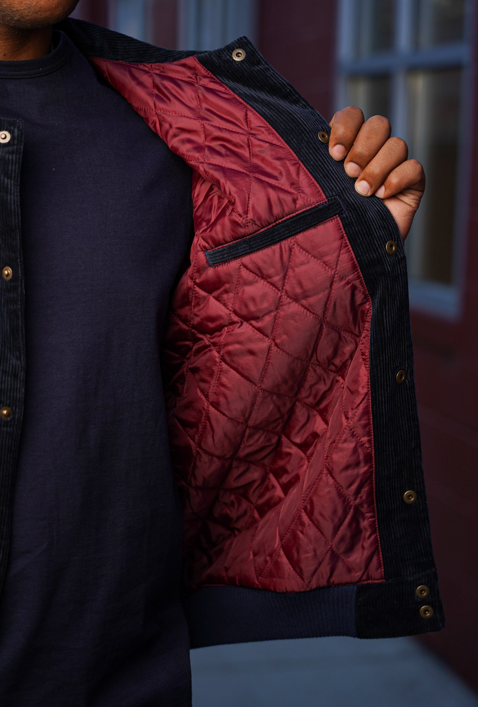 The Flat Head FN-OJ-V003 Corduroy Varsity Jacket - Navy