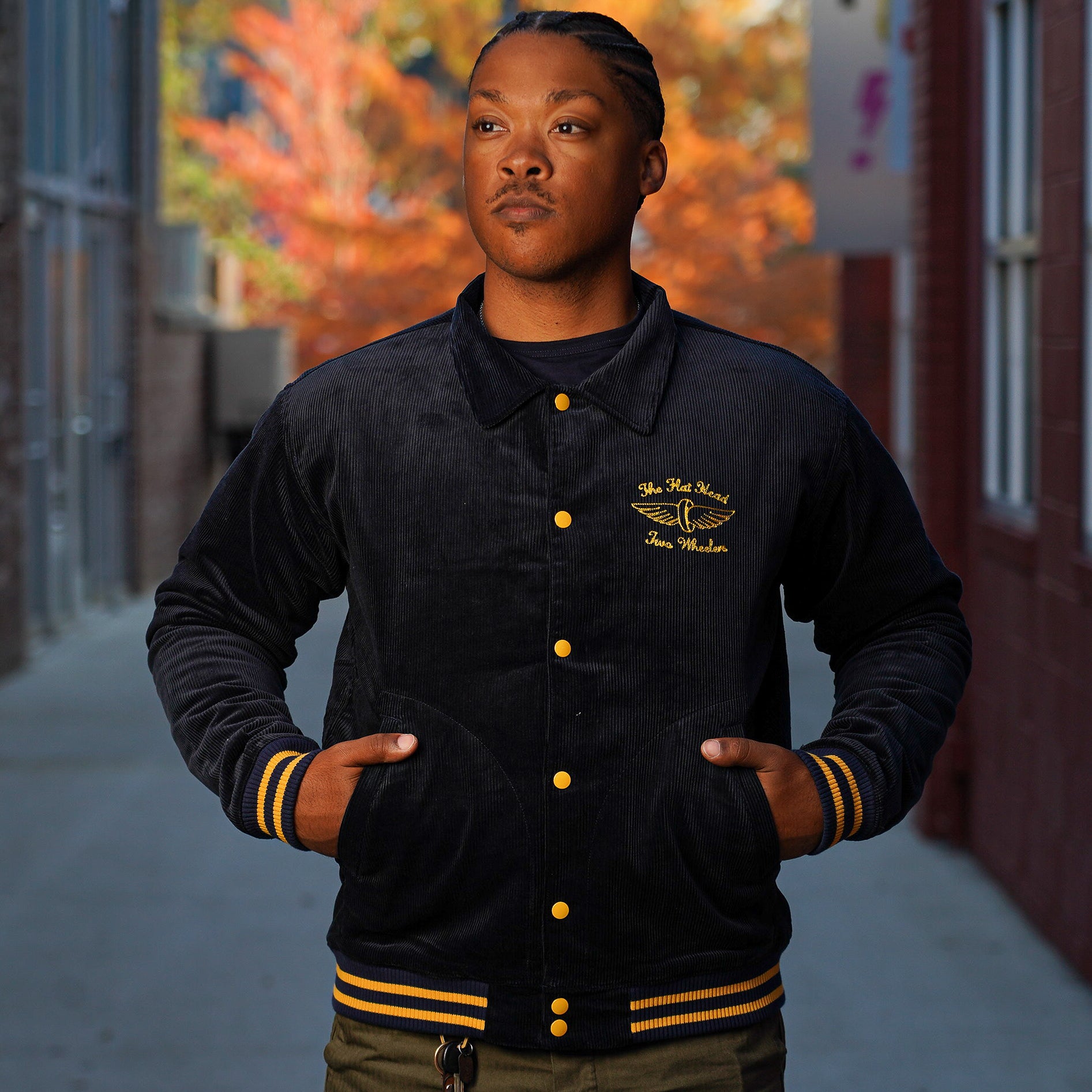 The Flat Head FN-OJ-V003 Corduroy Varsity Jacket - Navy