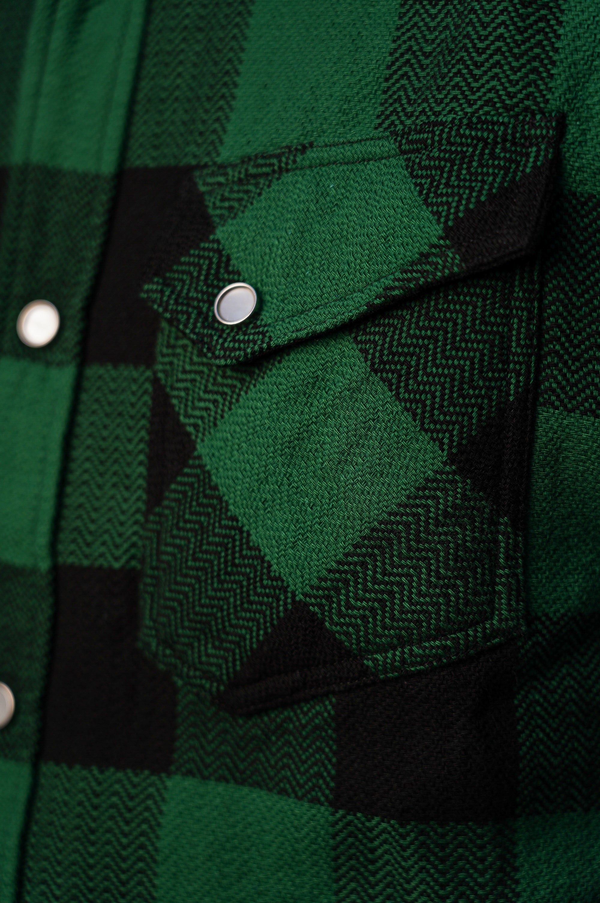 The Flat Head FN-SNW-101L Block Check Flannel Western Shirt - Green