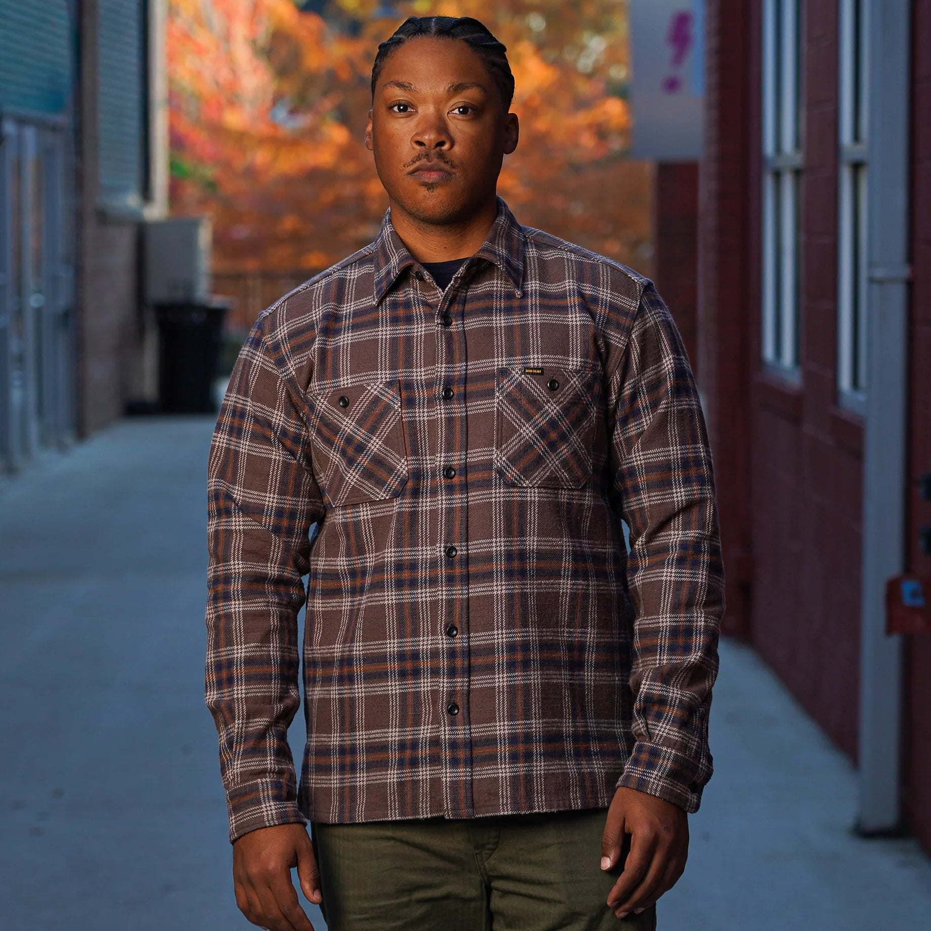 Iron Heart IHSH-430-BRN Slubby Heavy Flannel Check Work Overshirt - Brown