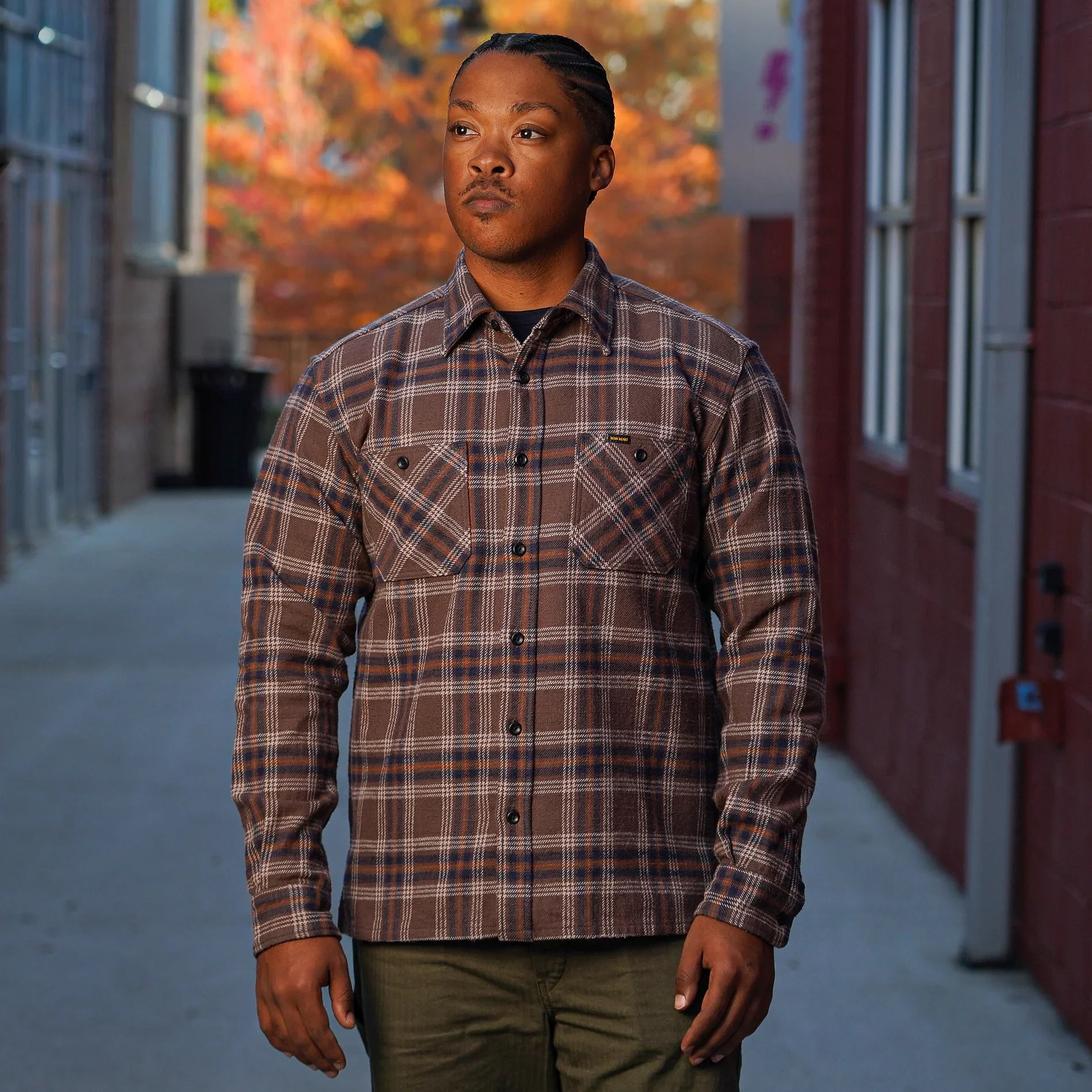 Iron Heart IHSH-430-BRN Slubby Heavy Flannel Check Work Overshirt