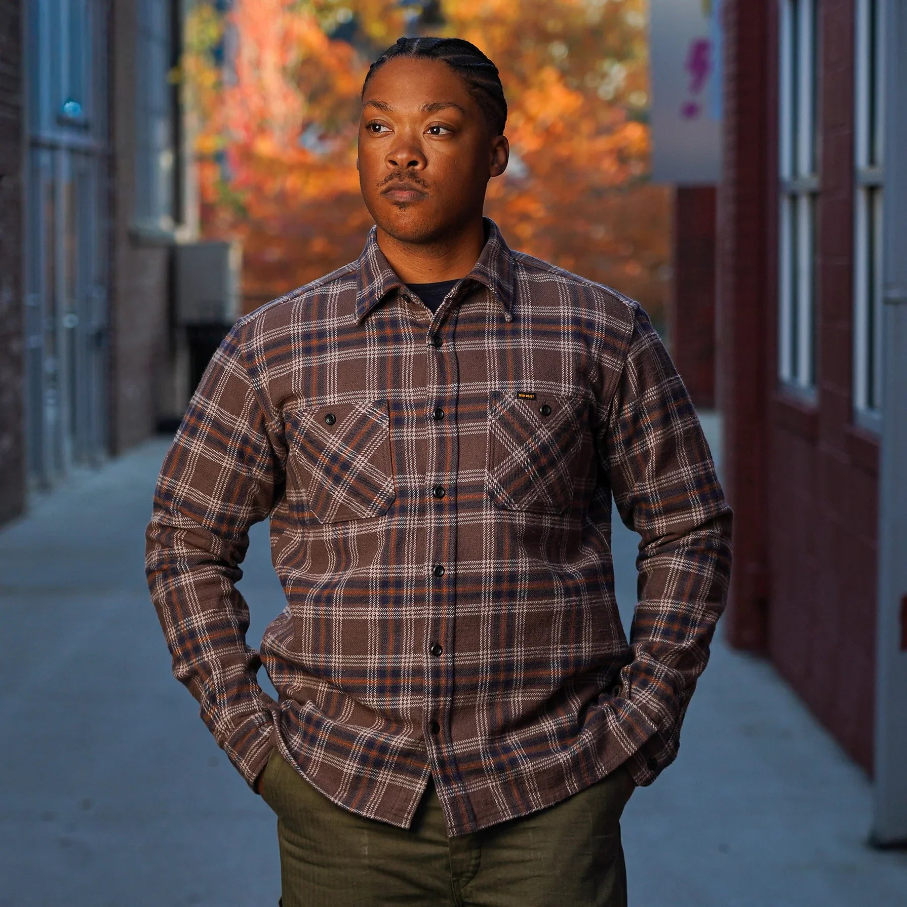 Iron Heart IHSH-430-BRN Slubby Heavy Flannel Check Work Overshirt - Brown