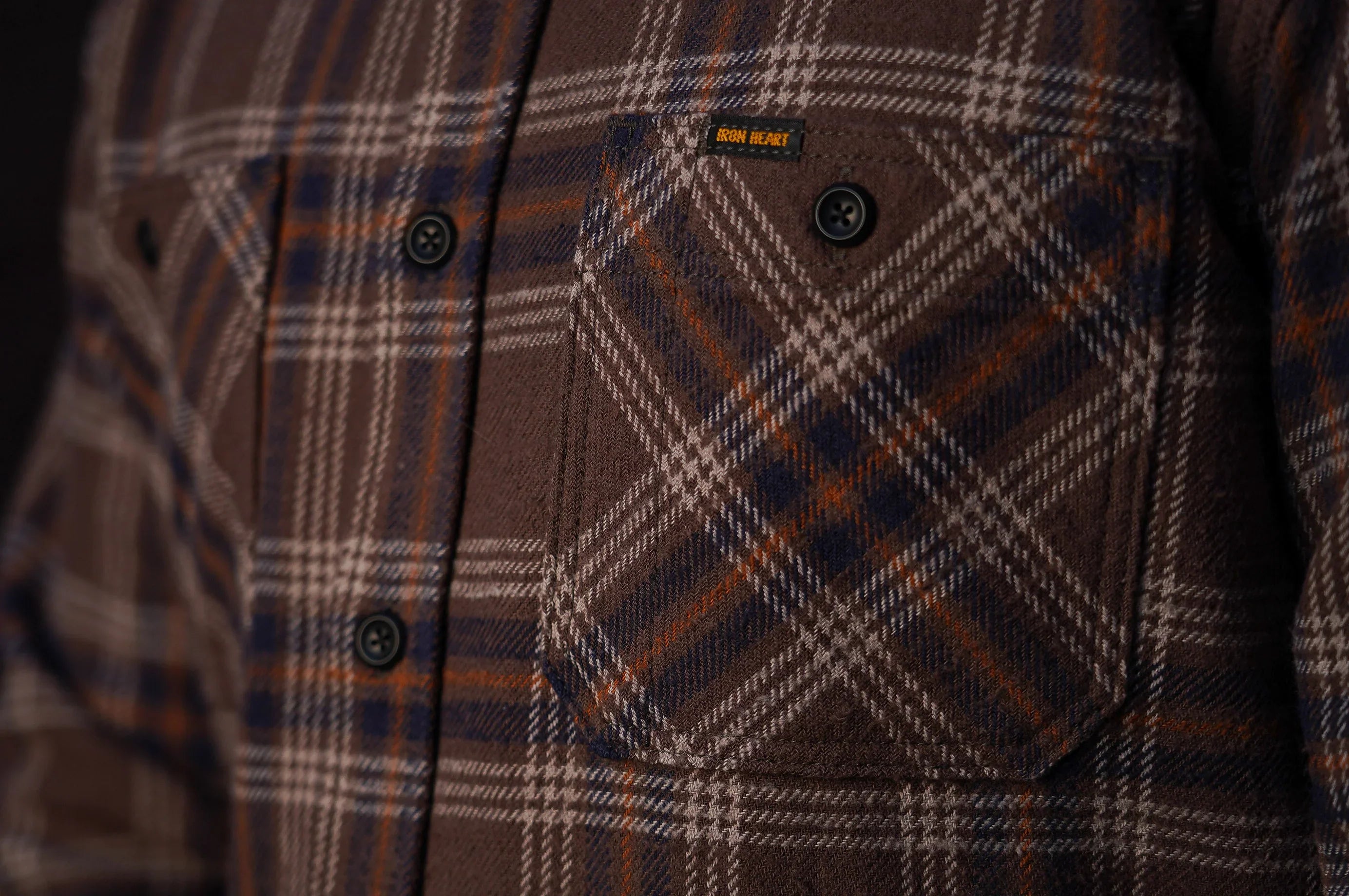 Iron Heart IHSH-430-BRN Slubby Heavy Flannel Check Work Overshirt - Brown