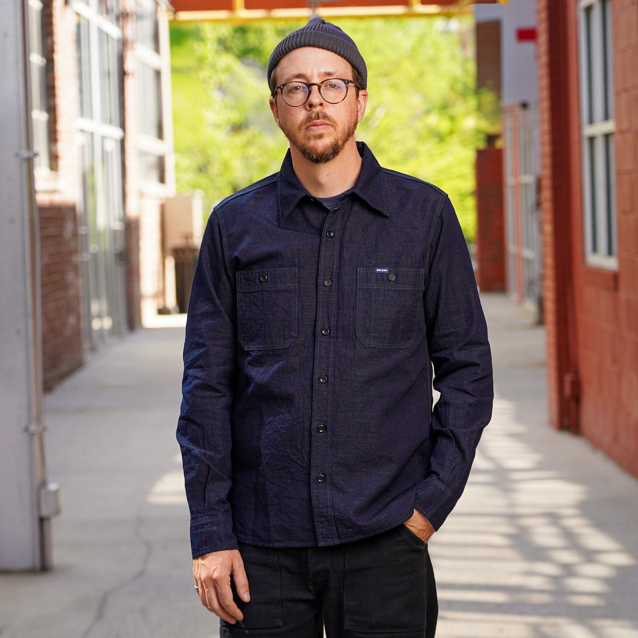 Iron Heart IHSH-443-IND 7oz Cotton Linen Chambray Work Shirt - Indigo