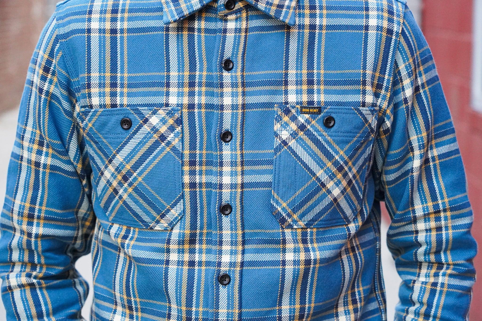 Iron Heart IHSH-435-BLU Ultra Heavy Flannel American Check Work Shirt - Blue