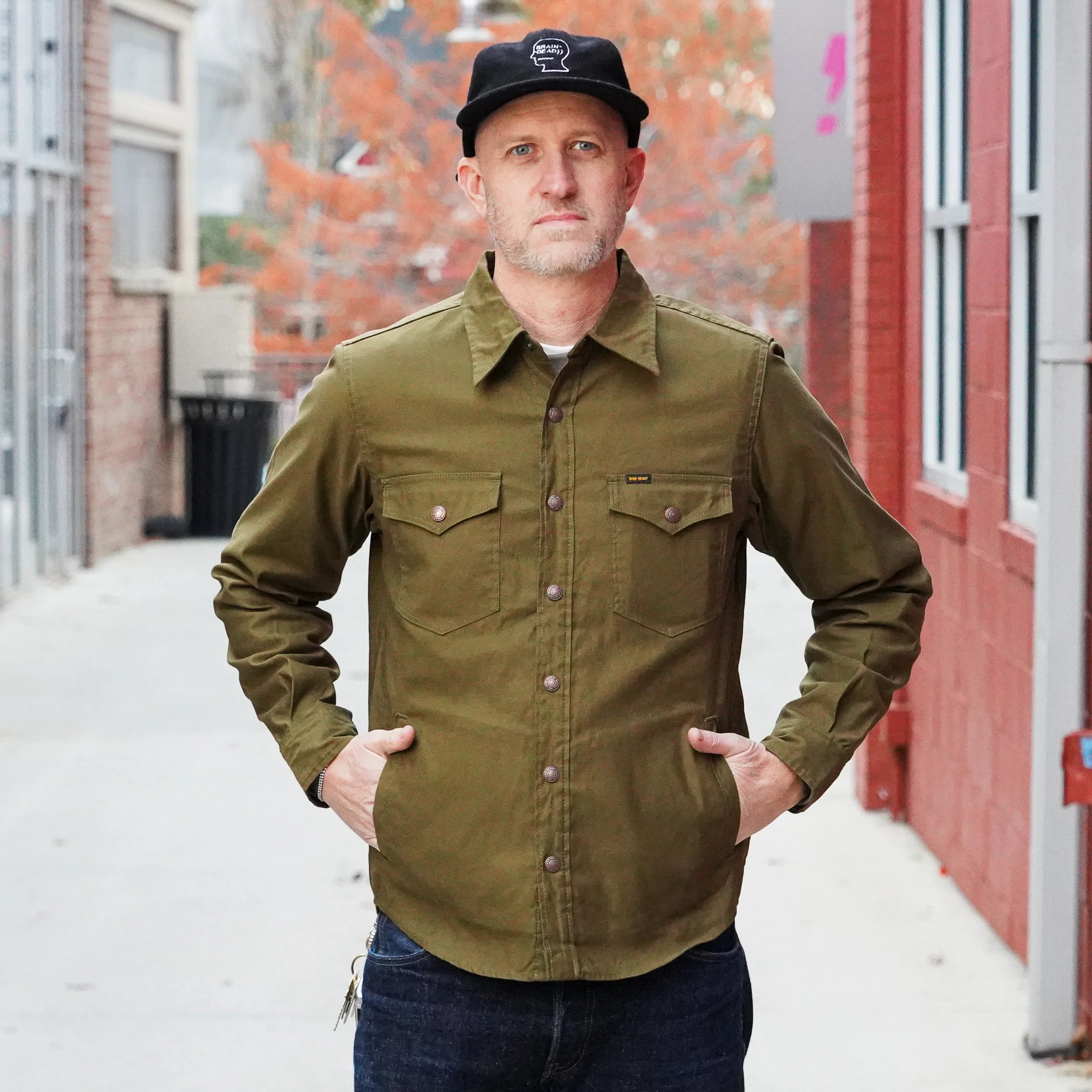 Iron Heart IHSH-425-OLV 8oz Military Whipcord CPO Shirt - Olive