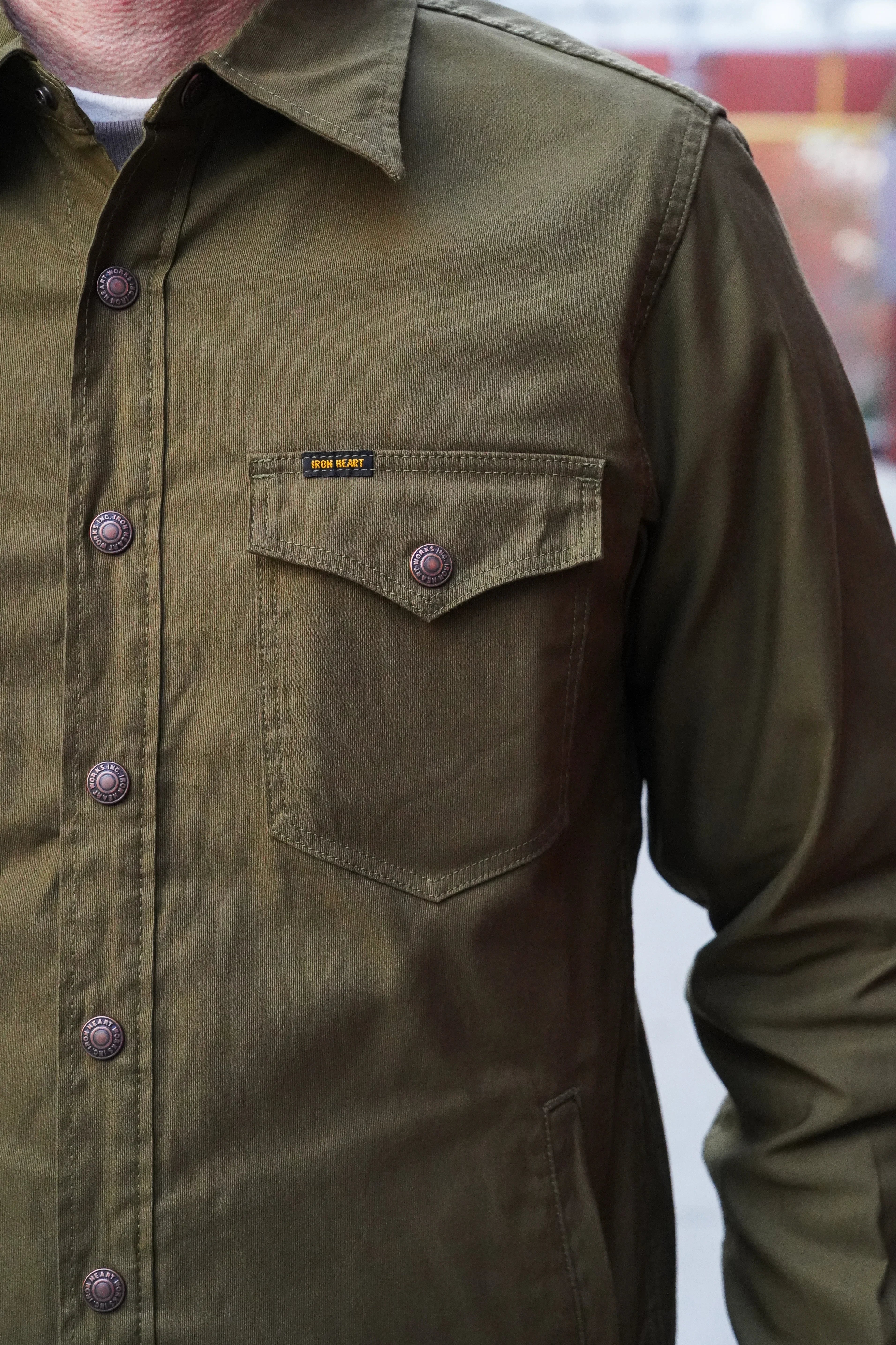 Iron Heart IHSH-425-OLV 8oz Military Whipcord CPO Shirt - Olive
