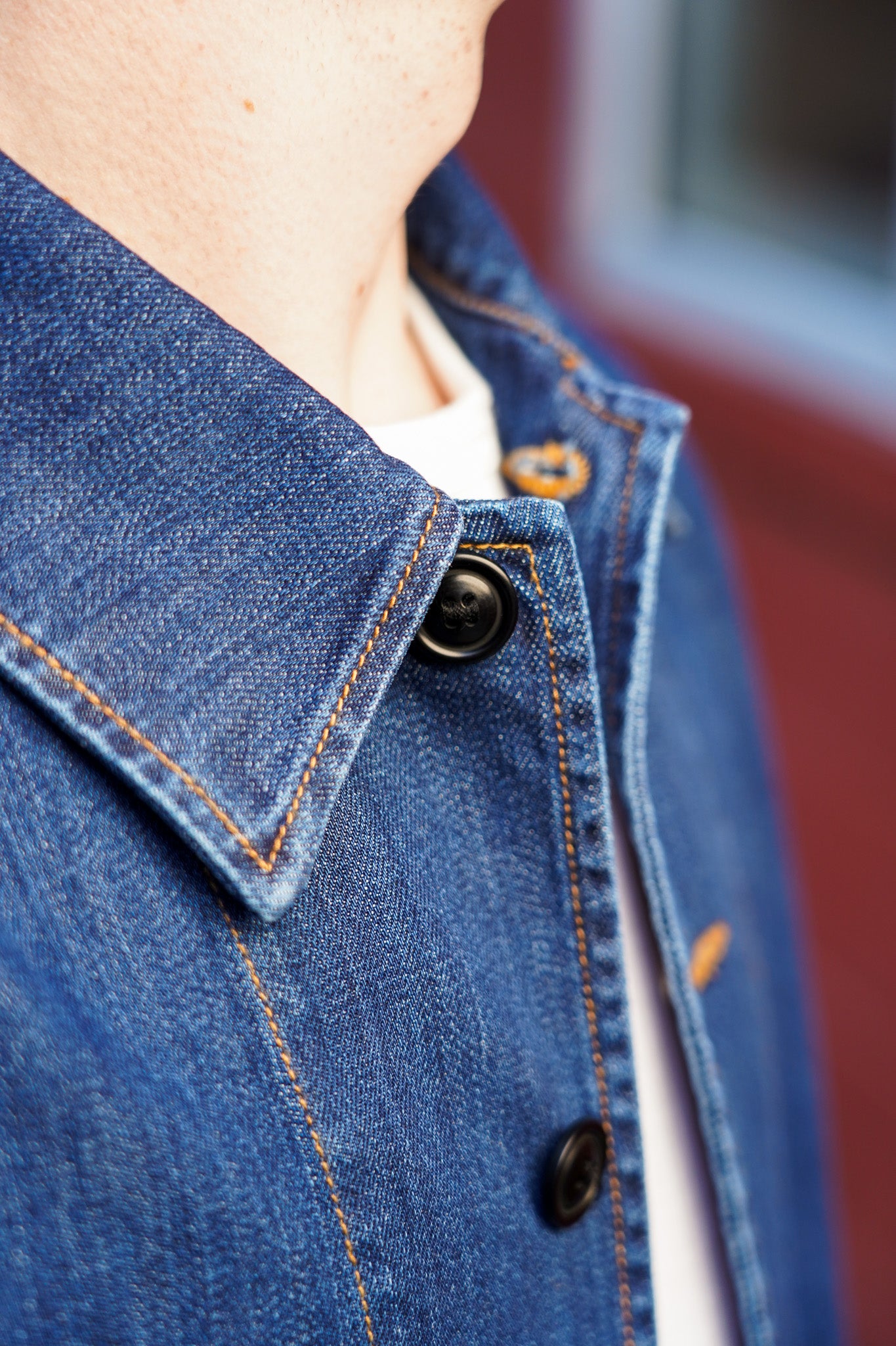 Merz b. Schwanen Cropped Worker's Denim Jacket - Indigo Mid Blue