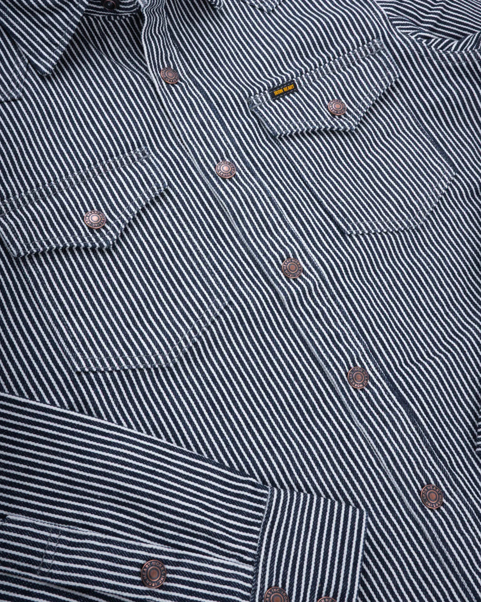 Iron Heart IHSH-421-IND 12oz Hickory Stripe CPO Shirt - Indigo