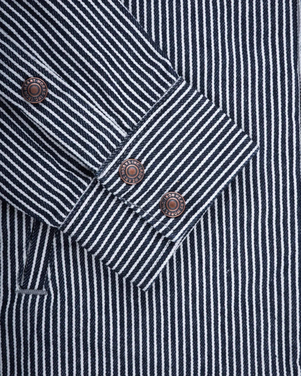 Iron Heart IHSH-421-IND 12oz Hickory Stripe CPO Shirt - Indigo