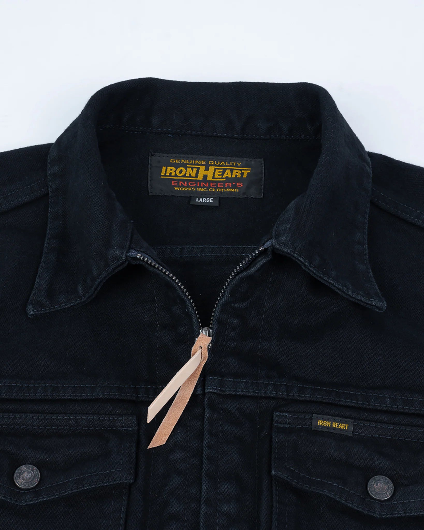 Iron Heart IHJ-123-OD 14oz Broken Twill Selvedge Denim Work Jacket - Indigo Overdyed Black