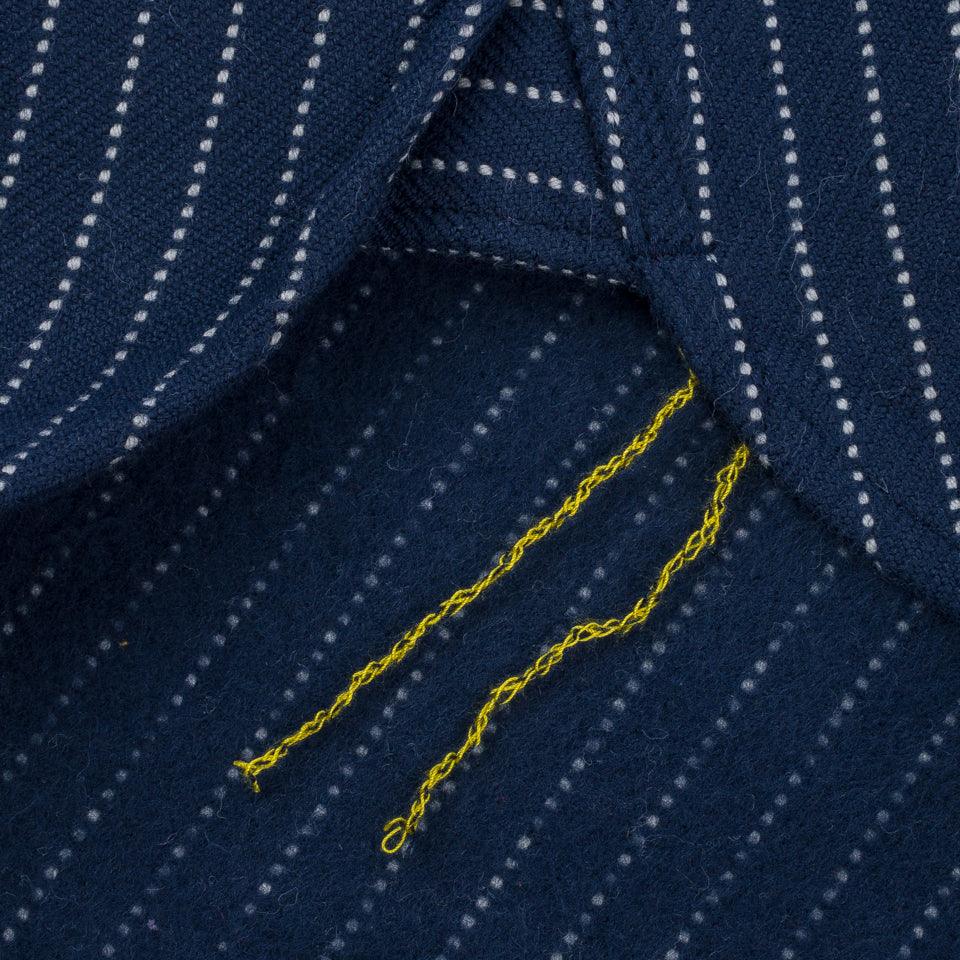 Iron Heart IHSH-402-NAV 12oz Ultra Heavy Flannel Chalk Stripe Work Shirt - Navy