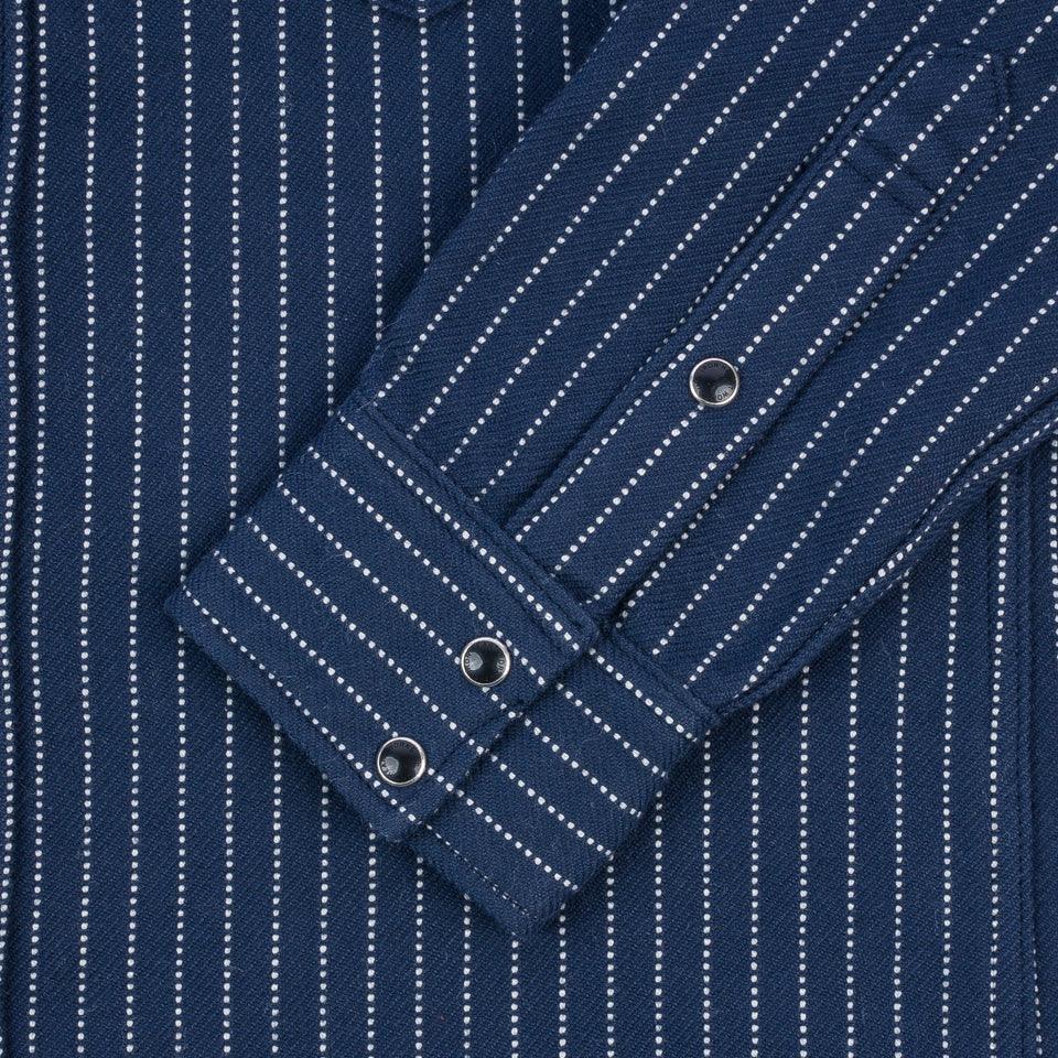 Iron Heart IHSH-401-NAV 12oz Ultra Heavy Flannel Chalk Stripe Western Shirt - Navy