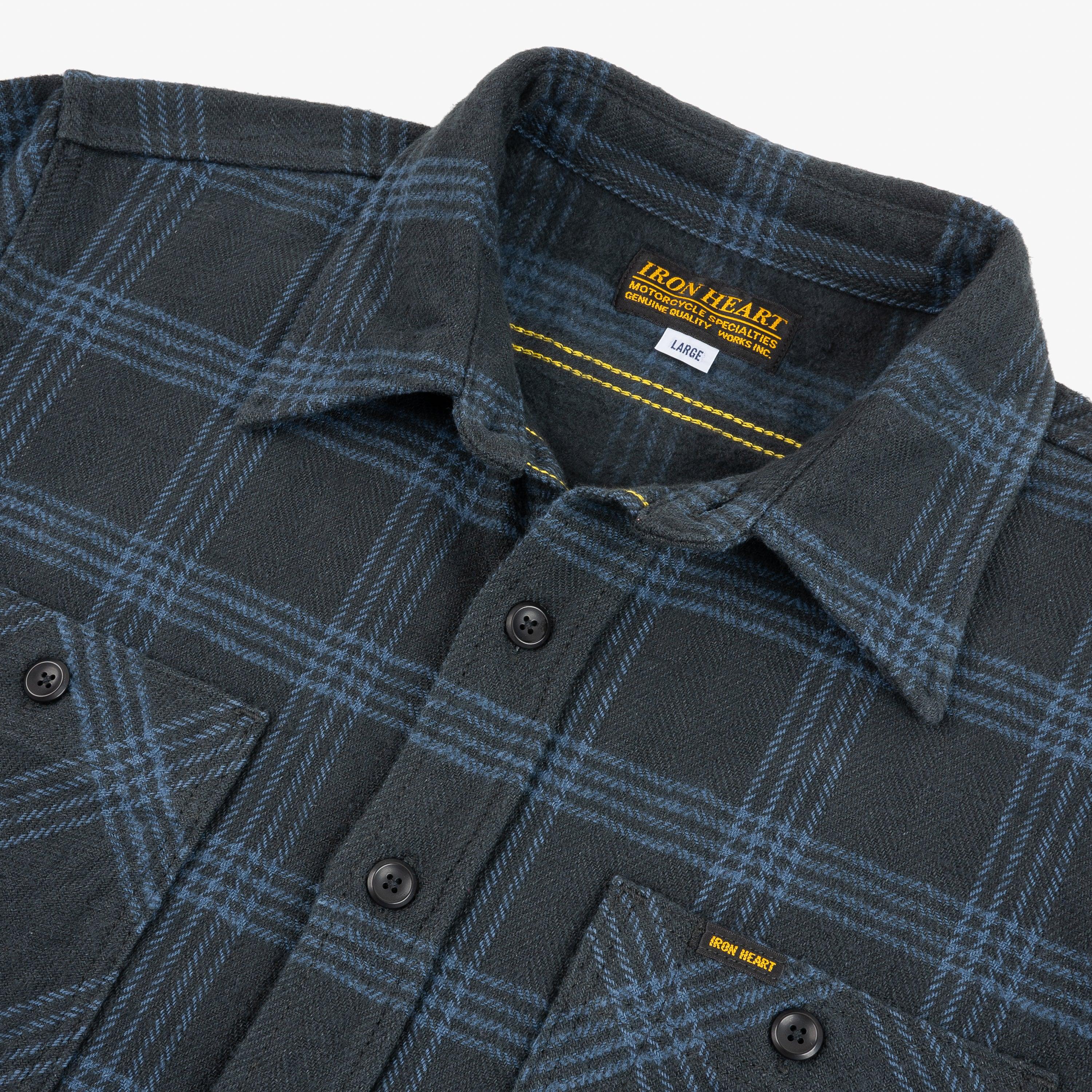 Iron Heart IHSH-408-BLK 12oz Slubby Heavy Flannel Check Work