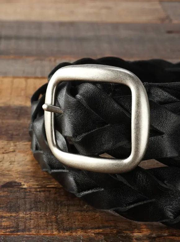 The Flat Head Intrecciato Woven Belt - Black