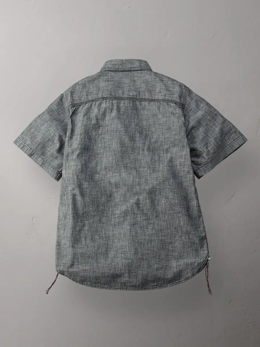 The Flat Head FN-SCK-010S Short Sleeved Chambray Work Shirt - Black