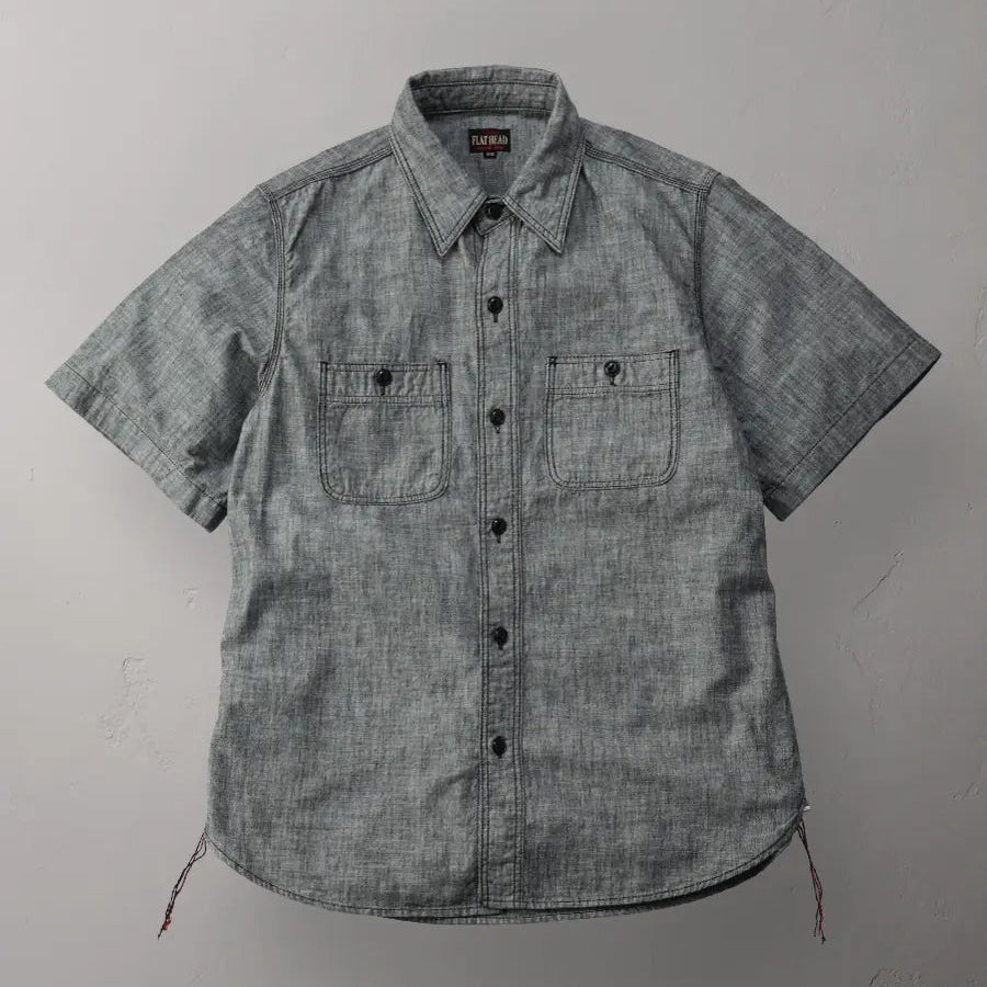 The Flat Head FN-SCK-010S Short Sleeved Chambray Work Shirt - Black