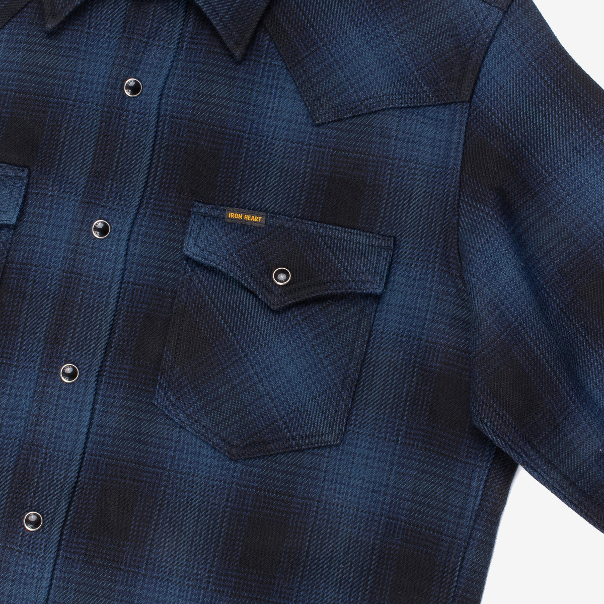 Iron Heart IHSH-264-NAV Ultra Heavy Flannel Ombré Check Western Shirt - Navy/Black