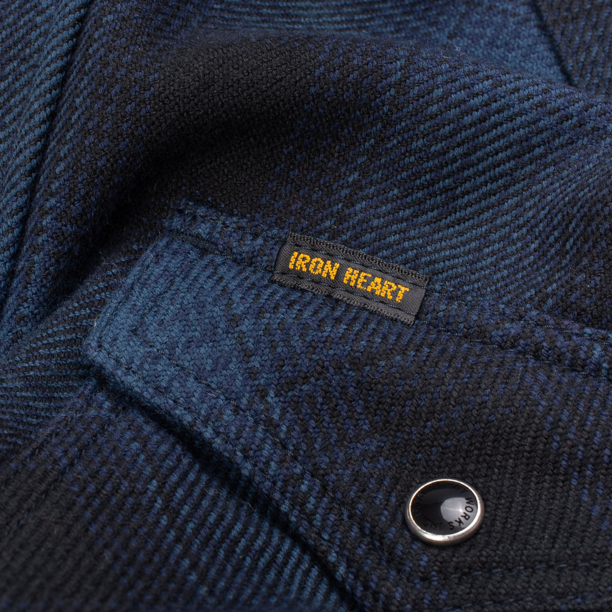 Iron Heart IHSH-264-NAV Ultra Heavy Flannel Ombré Check Western Shirt - Navy/Black