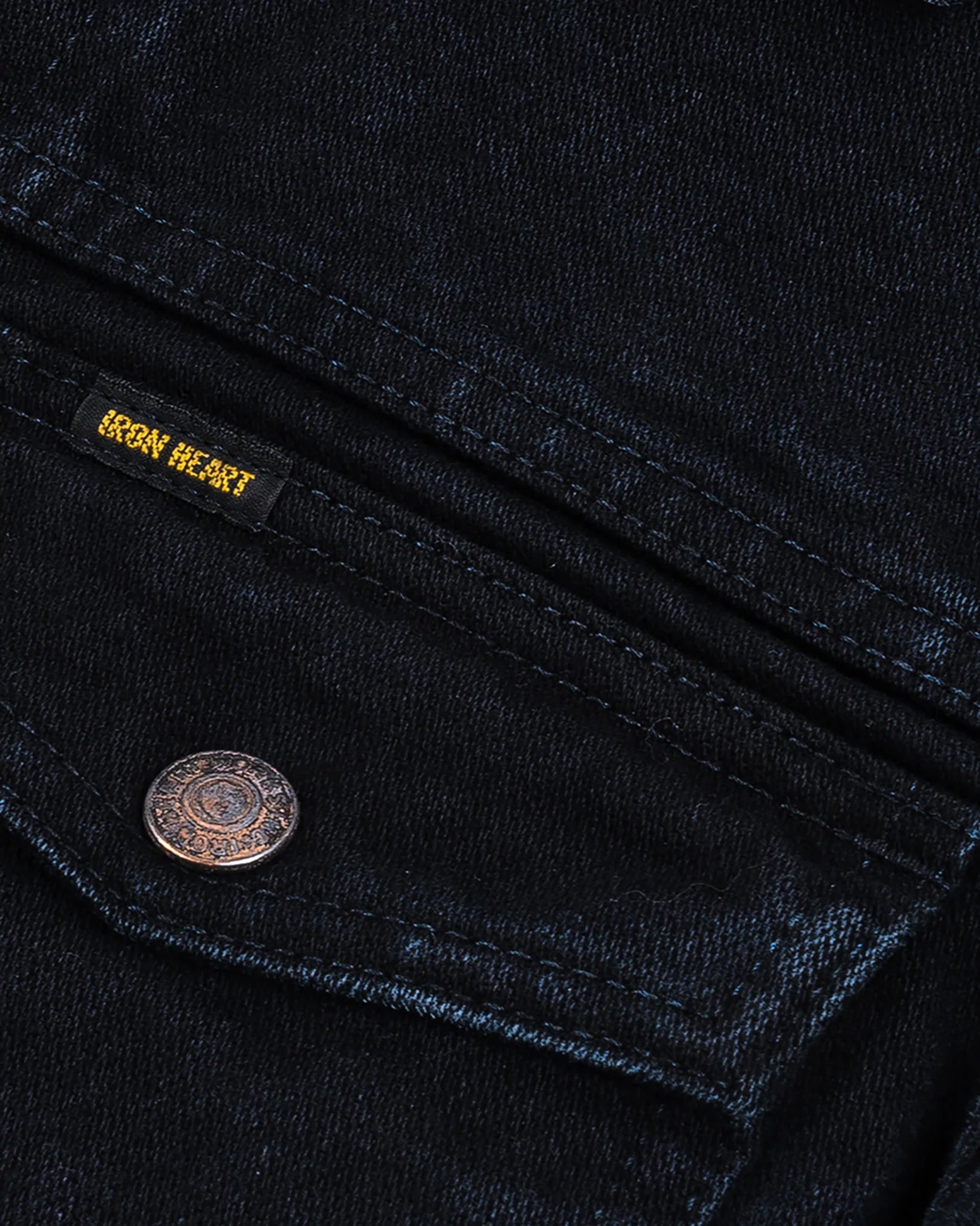 Iron Heart IHJ-123-OD 14oz Broken Twill Selvedge Denim Work Jacket - Indigo Overdyed Black