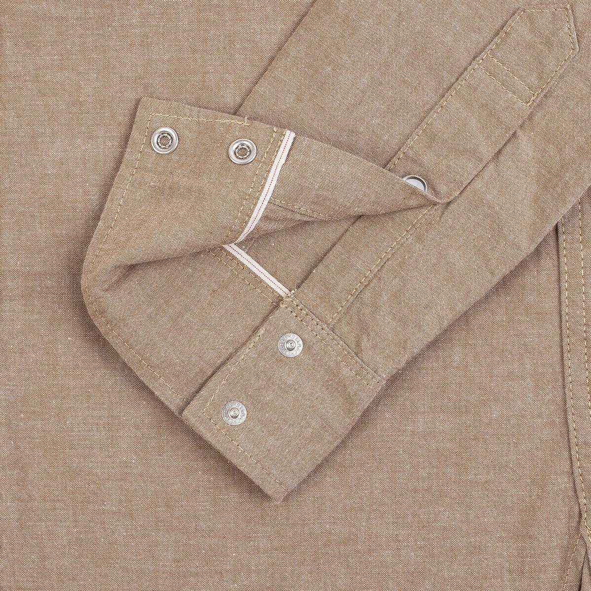 Iron Heart IHSH-315-KHA 10oz Selvedge Chambray Western Shirt - Khaki
