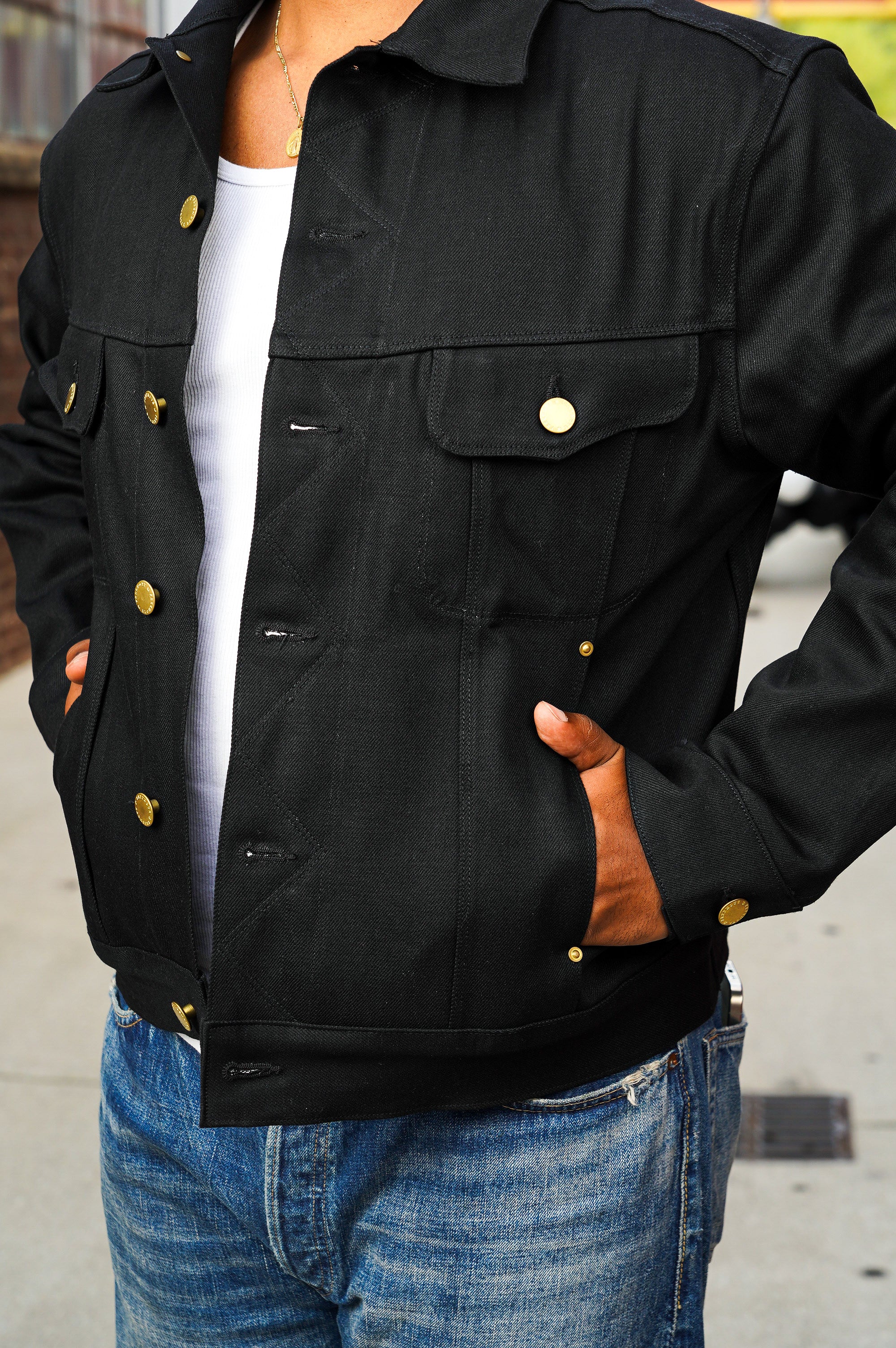 Freenote Cloth High Low "Aces High" Denim Jacket - 14oz Double Black