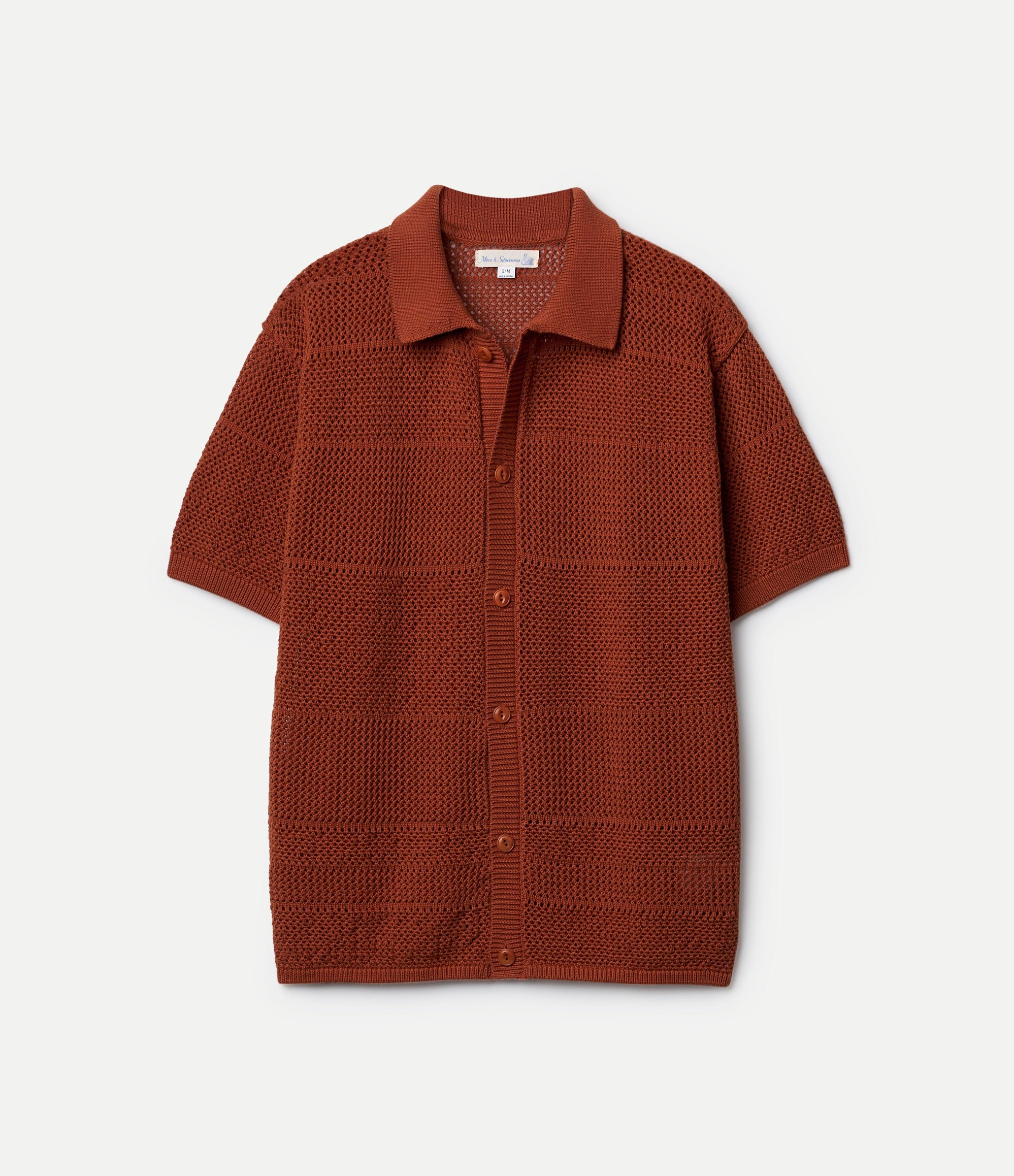 Merz b. Schwanen 1960s Crochet Cotton Short Sleeve Shirt - Caramel