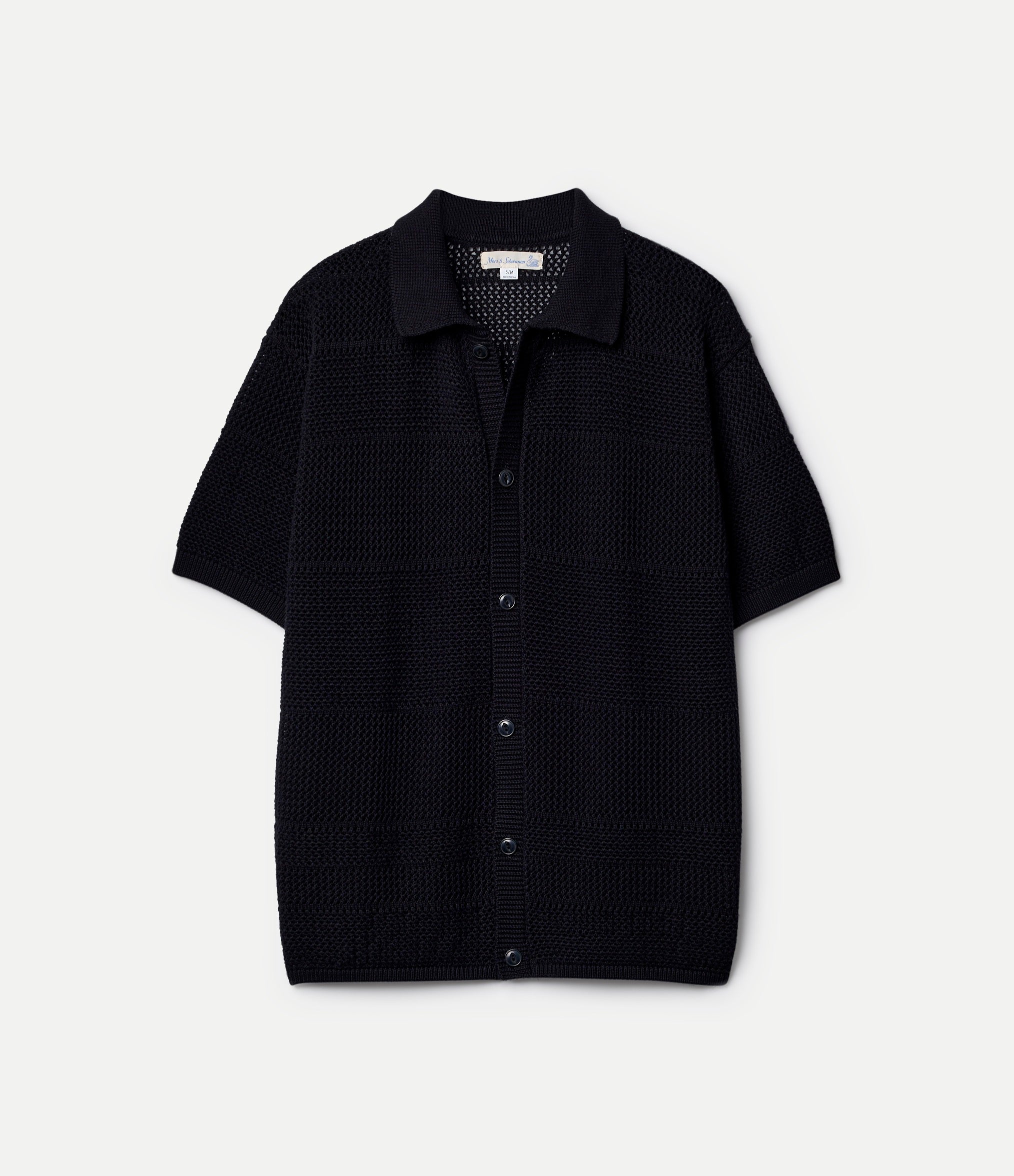 Merz b. Schwanen 1960s Crochet Cotton Short Sleeve Shirt - Black