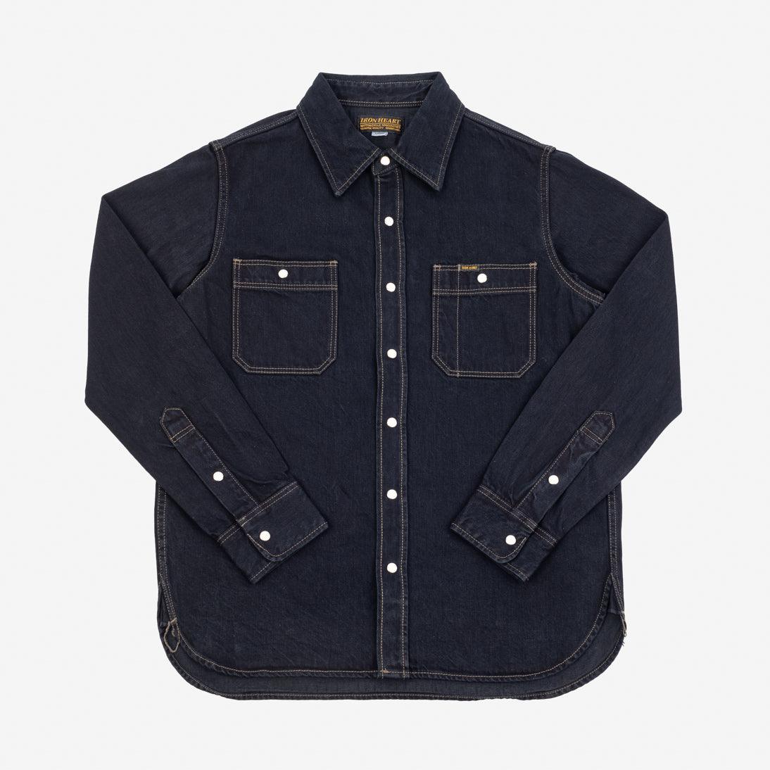 Iron Heart 12oz Selvedge Denim Work Shirt With Snaps IHSH-326-OD - Indigo Overdyed Black - Guilty Party