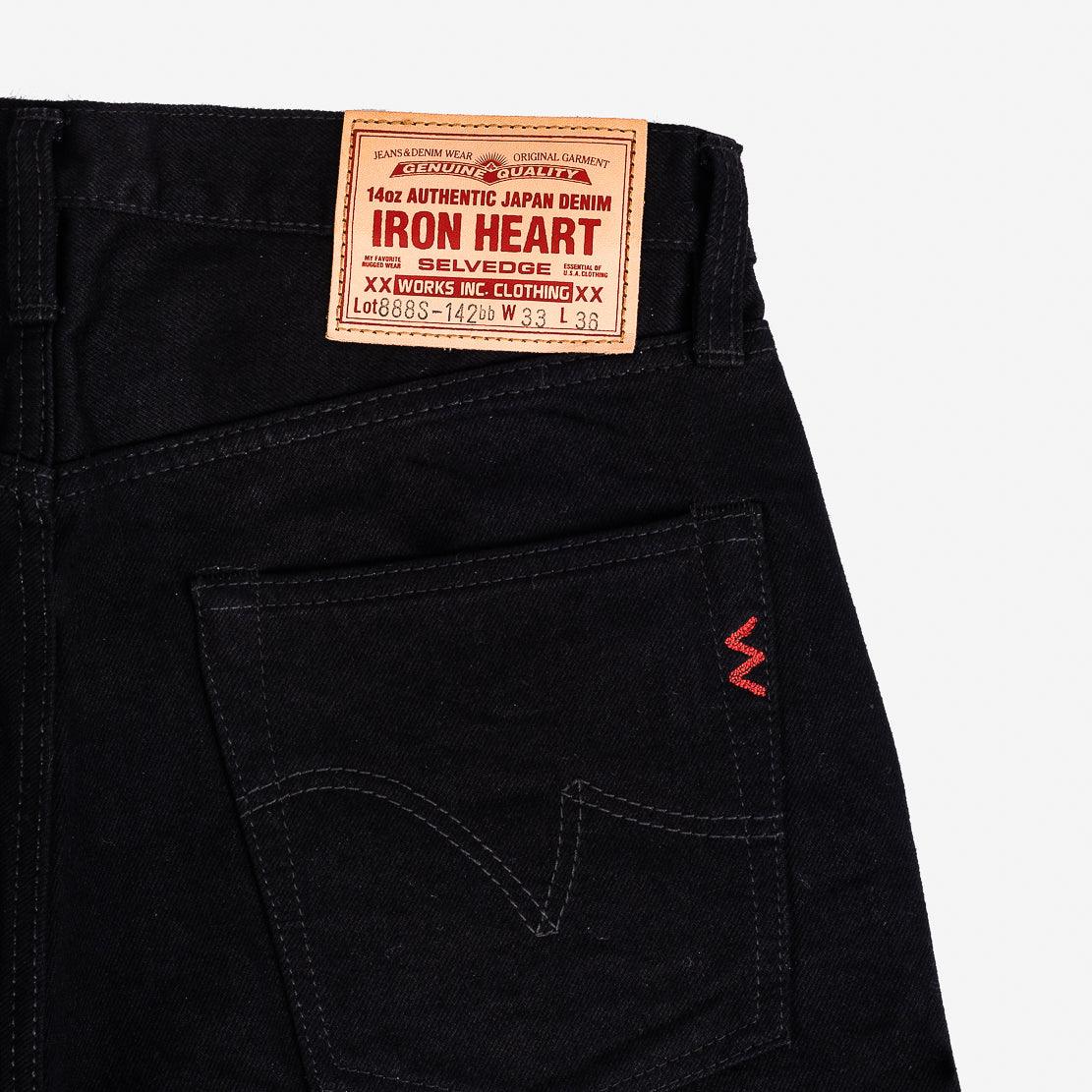 Iron Heart IH-888S-142bb 14oz Selvedge Denim Med/High Rise Tapered Cut Jeans - Black/Black - Guilty Party