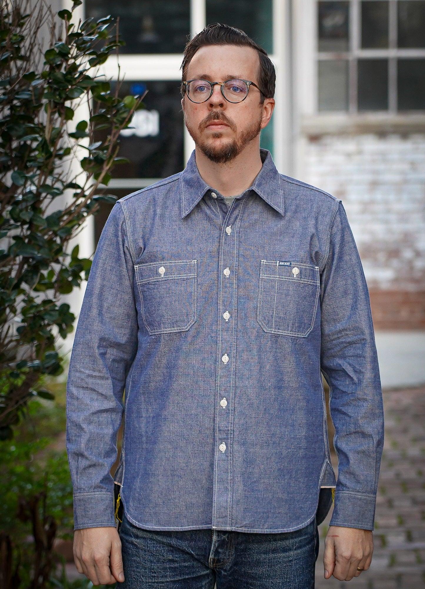 Iron Heart IHSH-21-BLU 10oz Selvedge Chambray Work Shirt - Blue - Guilty Party