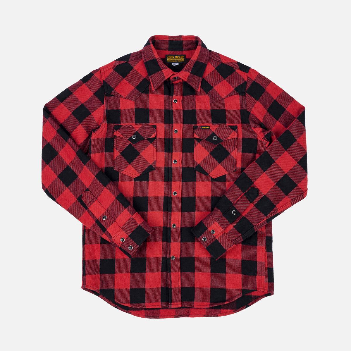 Iron Heart IHSH-232-RED Ultra Heavy Flannel Buffalo Check Western Shirt - Red/Black - Guilty Party
