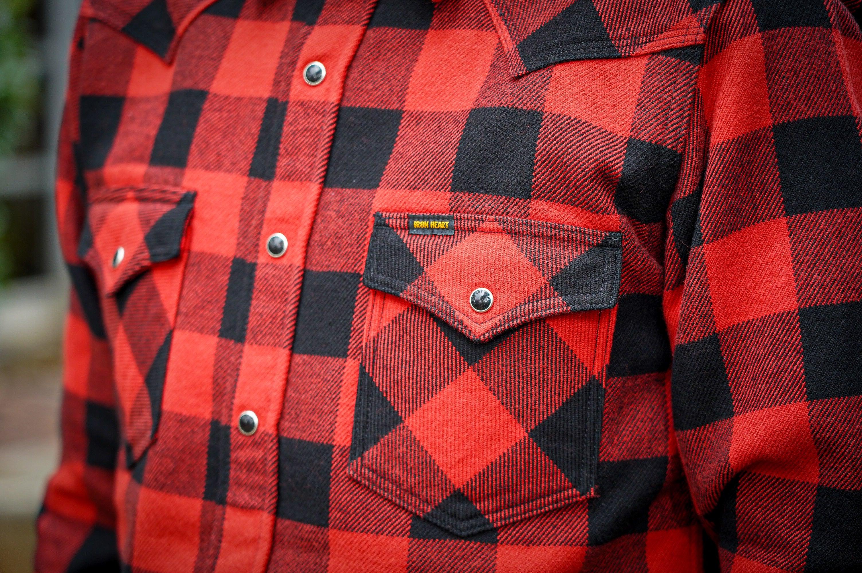 Iron Heart IHSH-232-RED Ultra Heavy Flannel Buffalo Check Western Shirt - Red/Black - Guilty Party