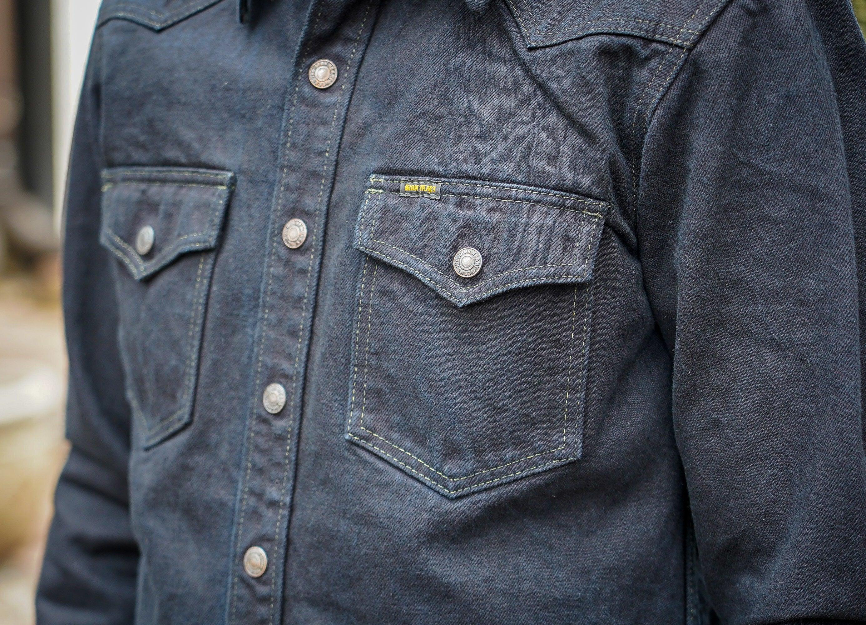 Iron Heart IHSH-293-OD 18oz Vintage Selvedge Denim CPO Shirt - Indigo Overdyed Black - Guilty Party