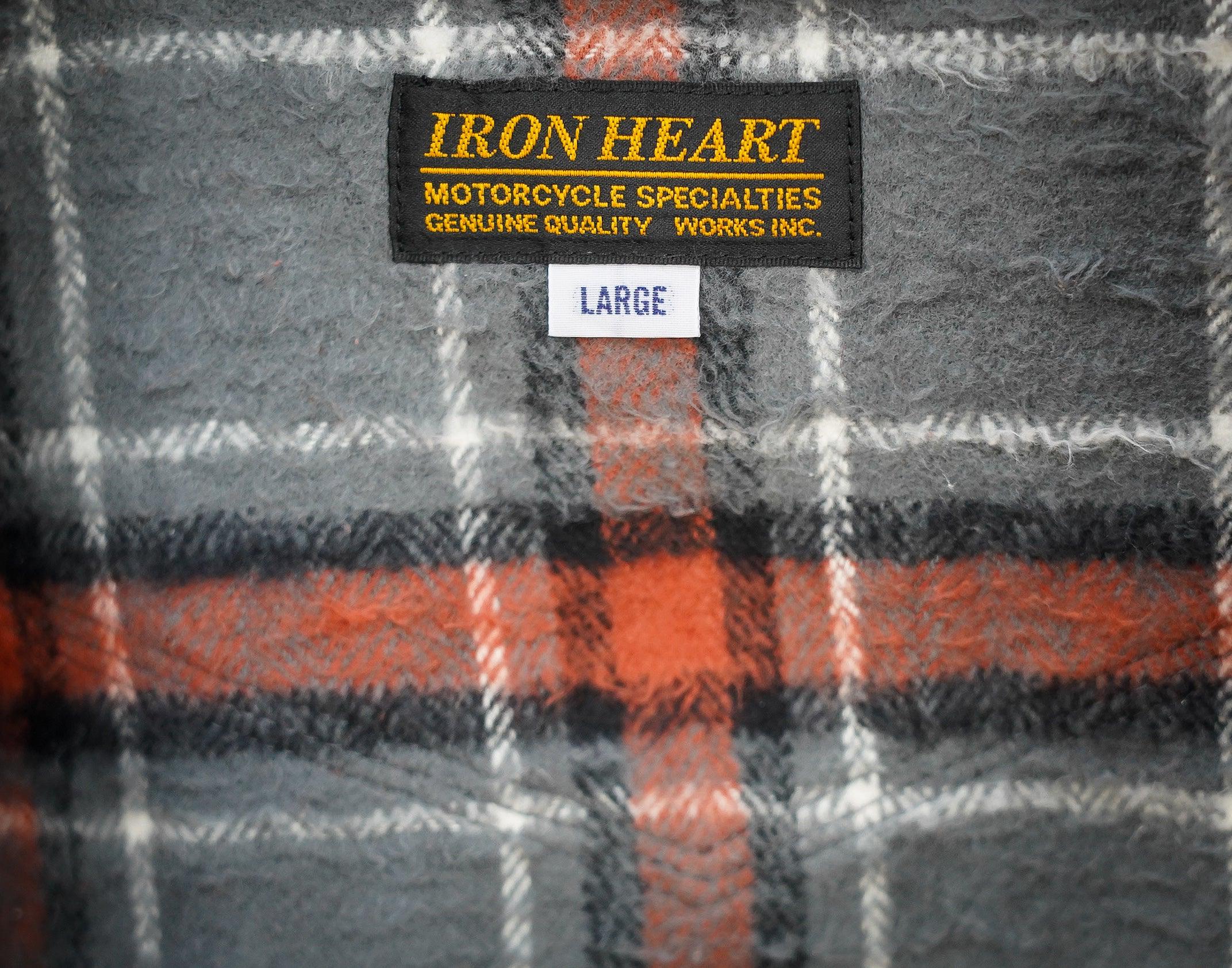 Iron Heart IHSH-369-GRY 12oz Slub Yarn Heavy Flannel Herringbone Check Western Shirt - Grey - Guilty Party