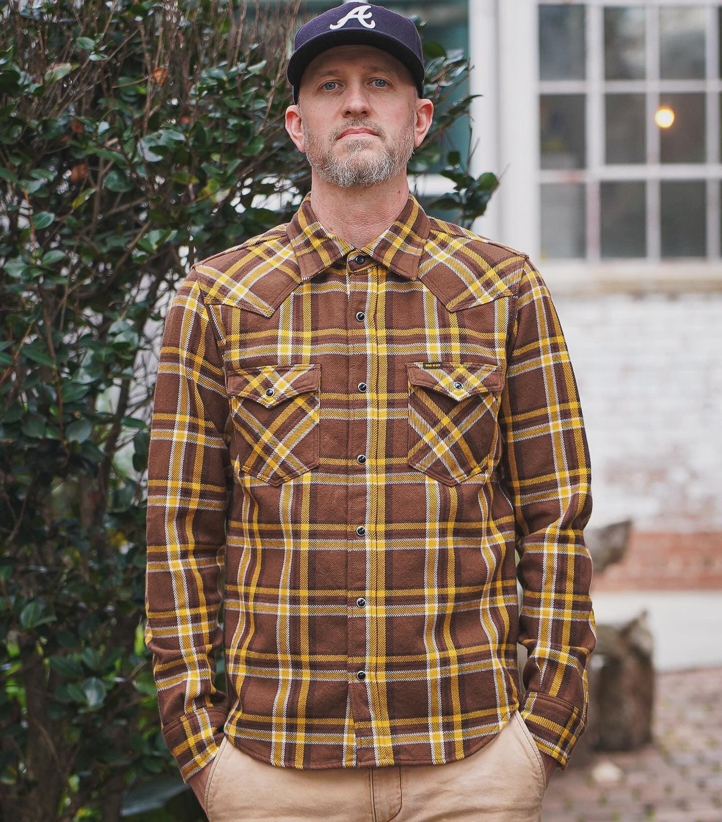 Iron Heart IHSH-372-BRN Ultra Heavy Flannel Crazy Check Western Shirt - Brown - Guilty Party