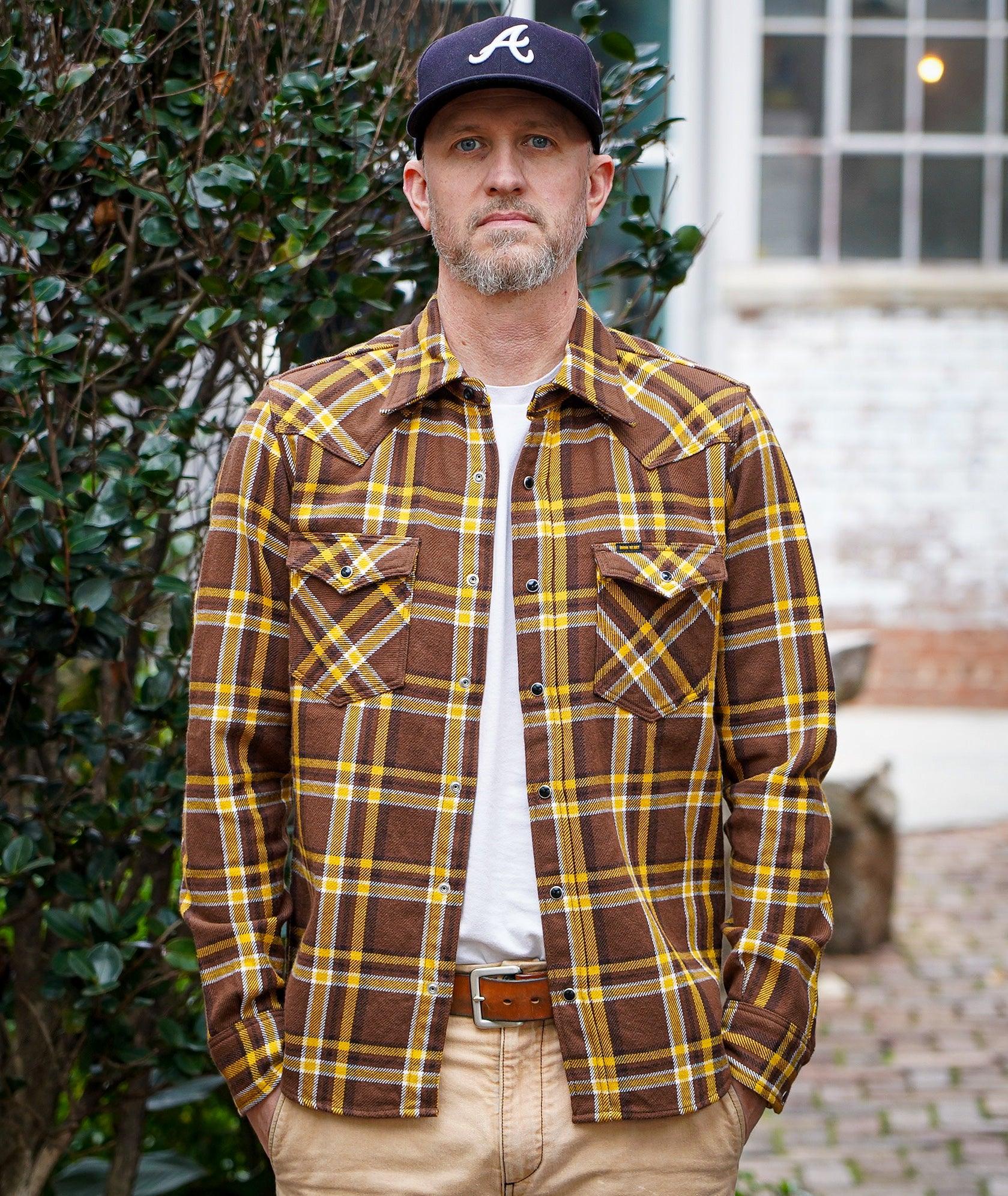 Iron Heart IHSH-372-BRN Ultra Heavy Flannel Crazy Check Western Shirt - Brown - Guilty Party