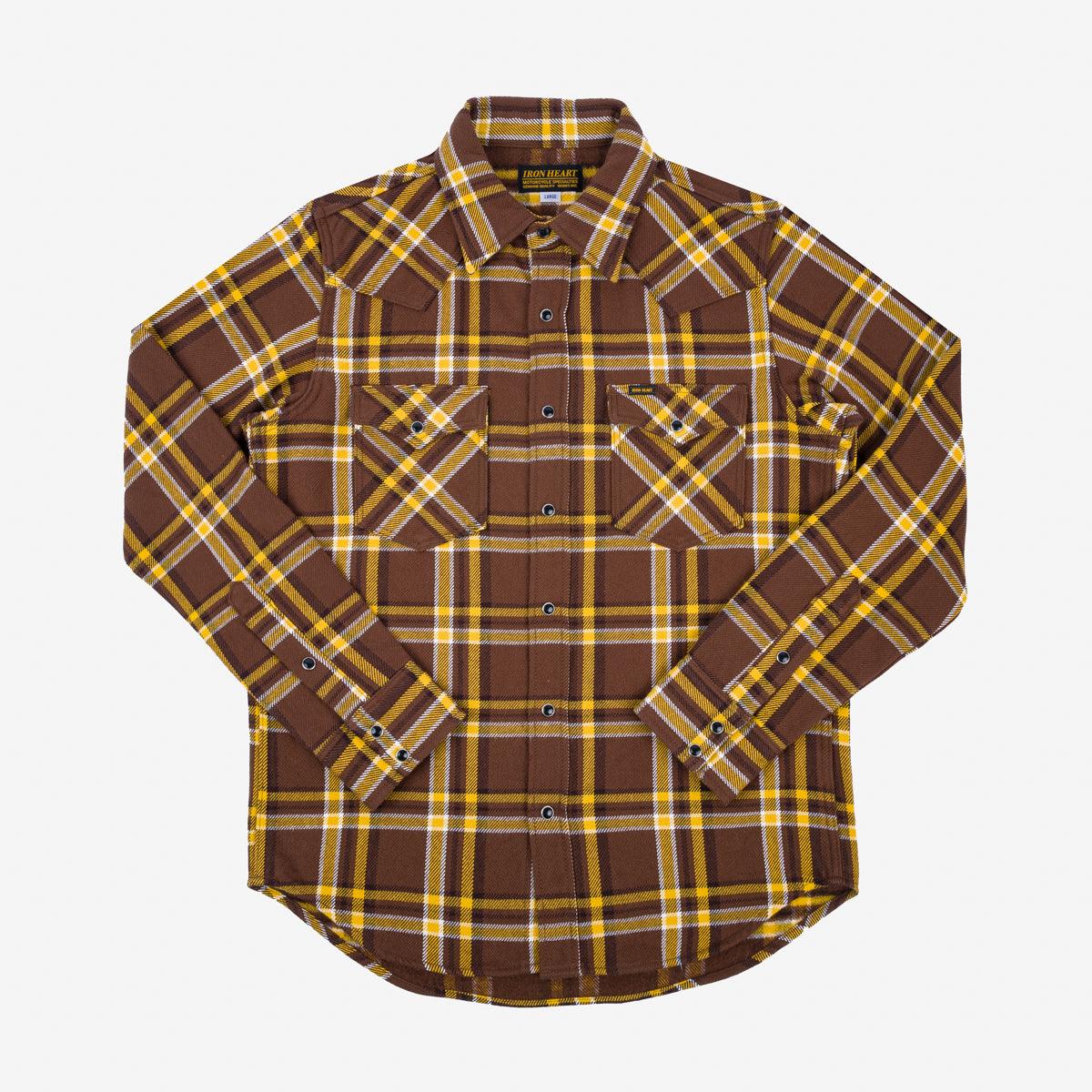 Iron Heart IHSH-372-BRN Ultra Heavy Flannel Crazy Check Western Shirt - Brown - Guilty Party