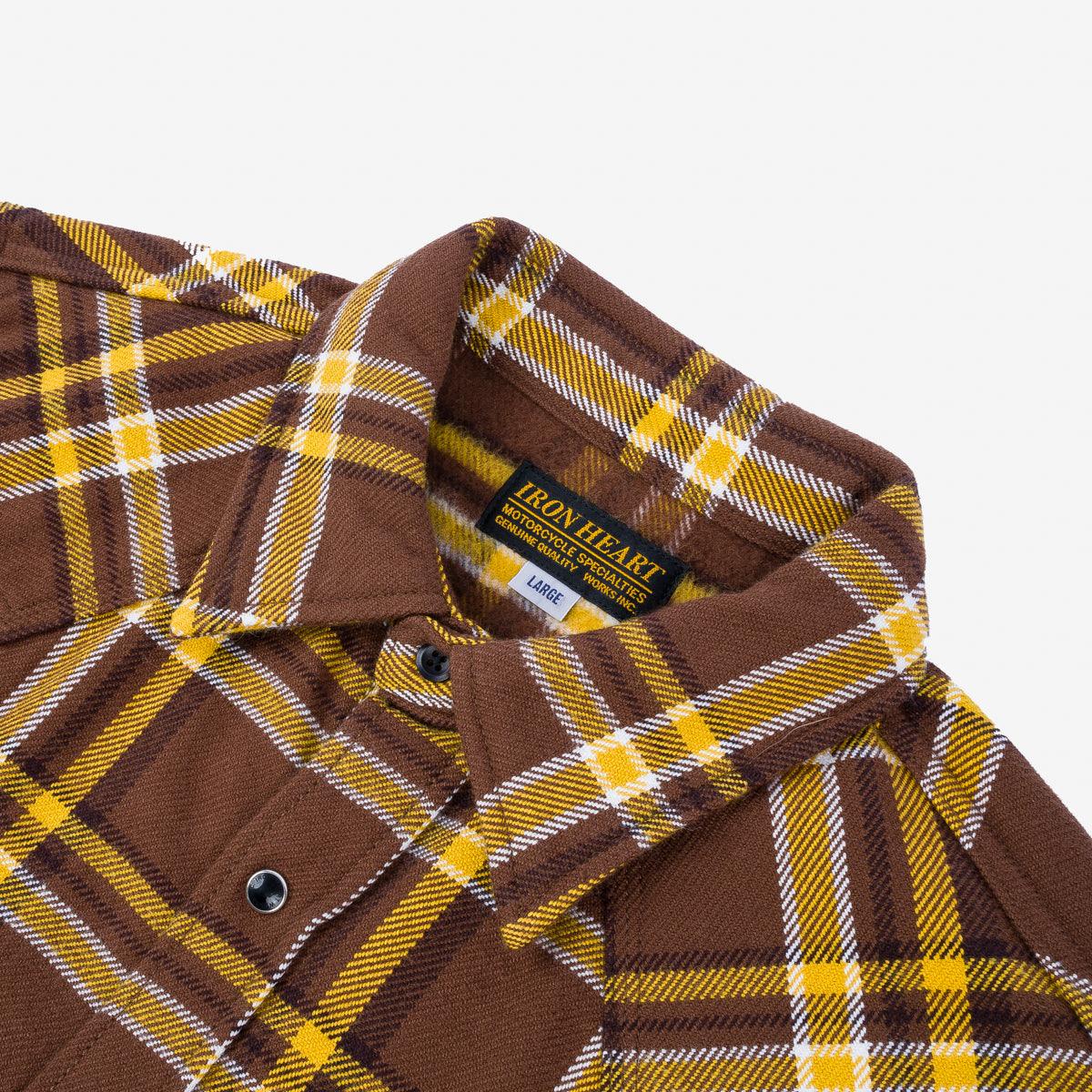 Iron Heart IHSH-372-BRN Ultra Heavy Flannel Crazy Check Western Shirt - Brown - Guilty Party