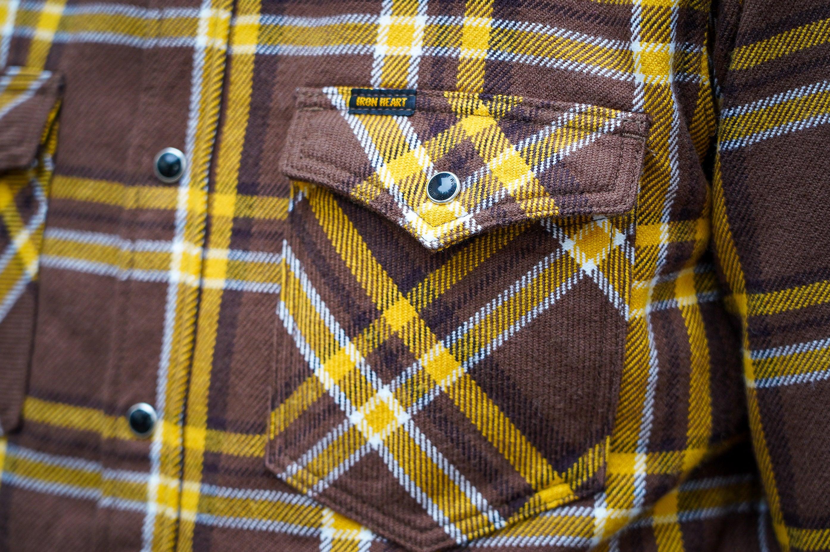 Iron Heart IHSH-372-BRN Ultra Heavy Flannel Crazy Check Western Shirt - Brown - Guilty Party