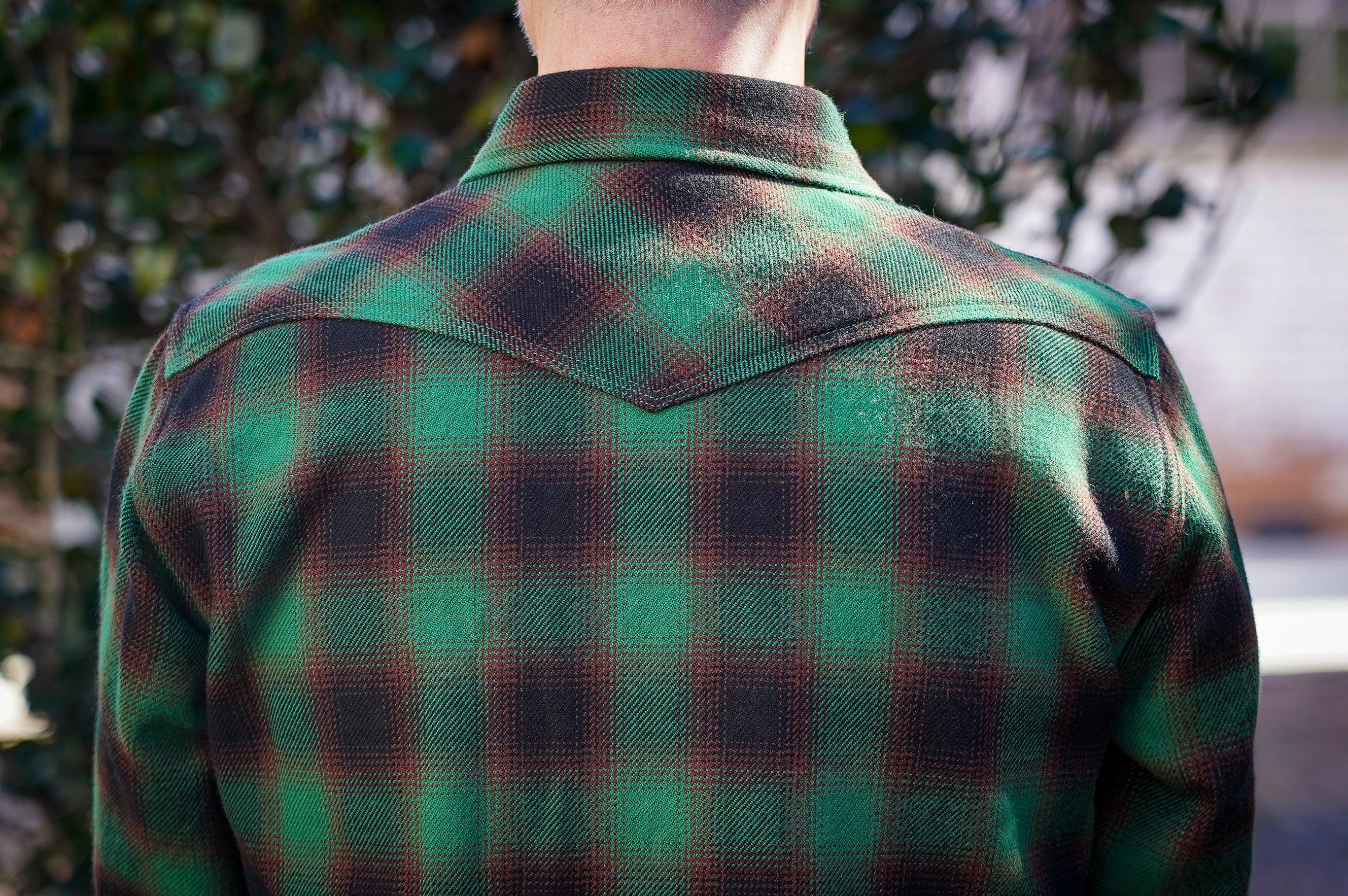 Iron Heart IHSH-373-GRN Ultra Heavy Flannel Ombré Check Western Shirt - Green - Guilty Party
