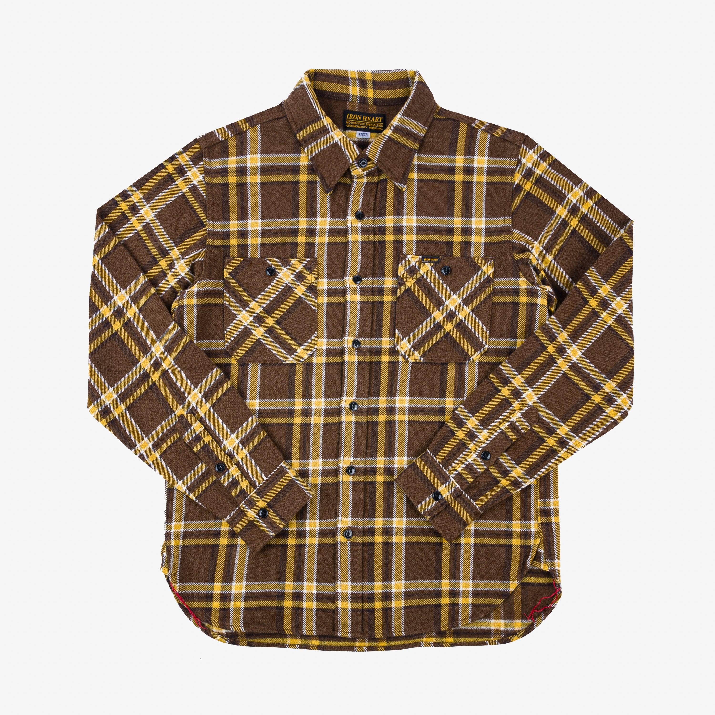 Iron Heart IHSH-378-BRN Ultra Heavy Flannel Crazy Check Work Shirt - Brown - Guilty Party