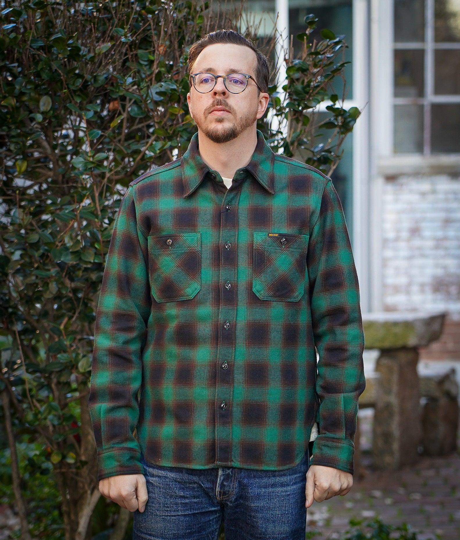 Iron Heart IHSH-379-GRN Ultra Heavy Flannel Ombré Check Work Shirt - Green - Guilty Party