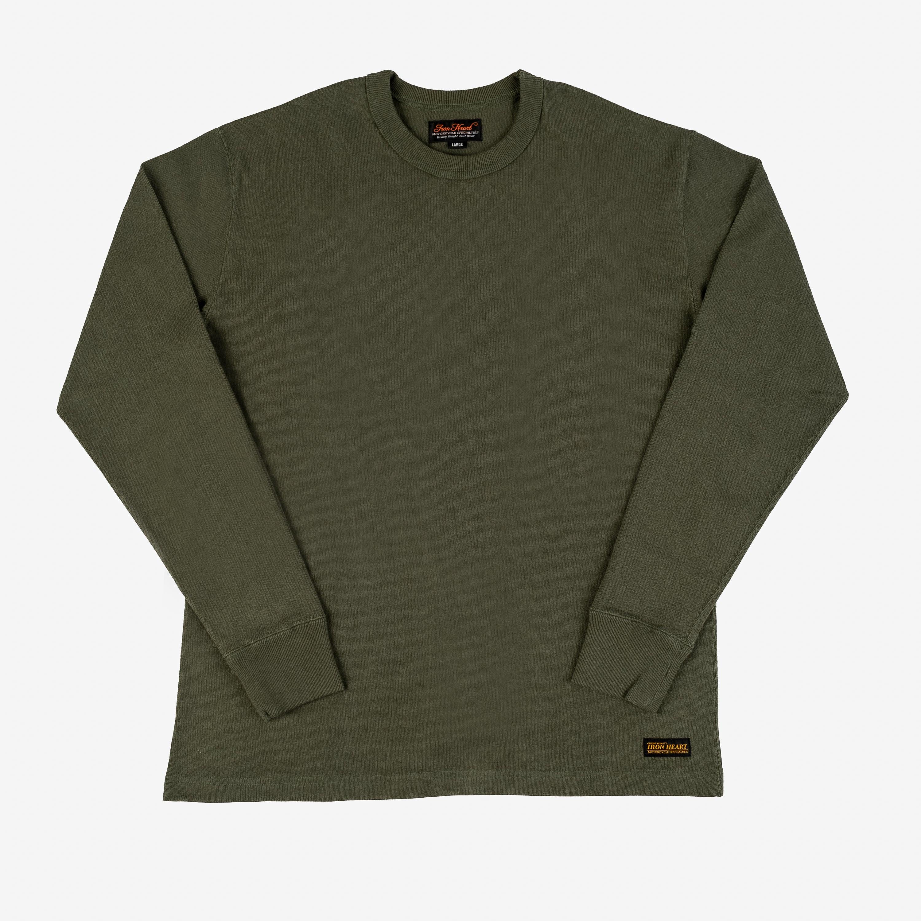 Iron Heart IHTL-1501-OLV 11oz Cotton Knit Long Sleeved Crew Neck Sweater - Olive - Guilty Party