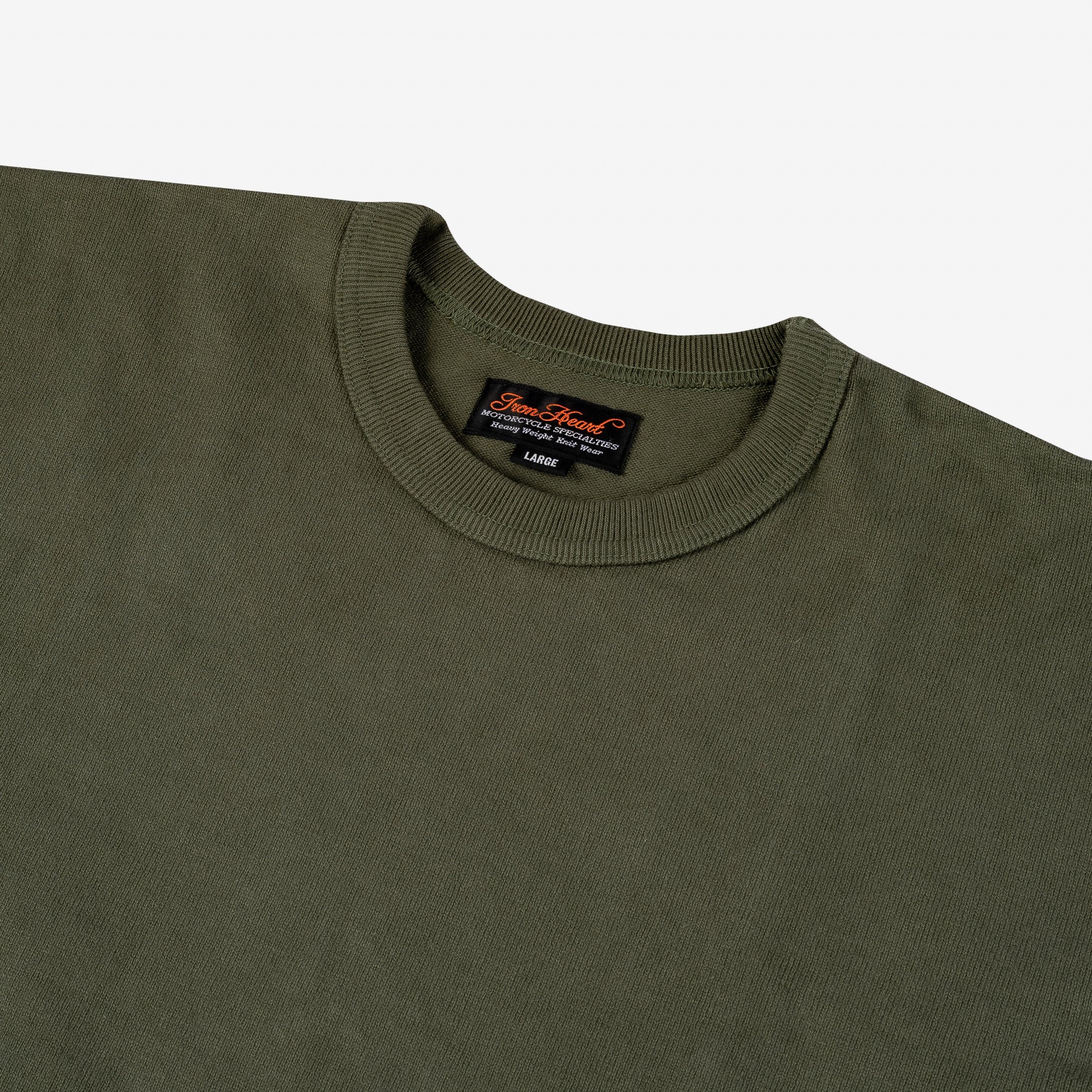 Iron Heart IHTL-1501-OLV 11oz Cotton Knit Long Sleeved Crew Neck Sweater - Olive - Guilty Party
