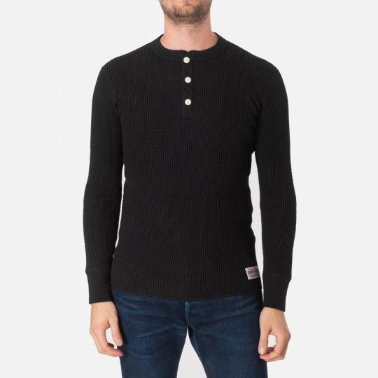Iron Heart Waffle Knit Long Sleeved Thermal Henley IHTL-1213-BLK- Black - Guilty Party